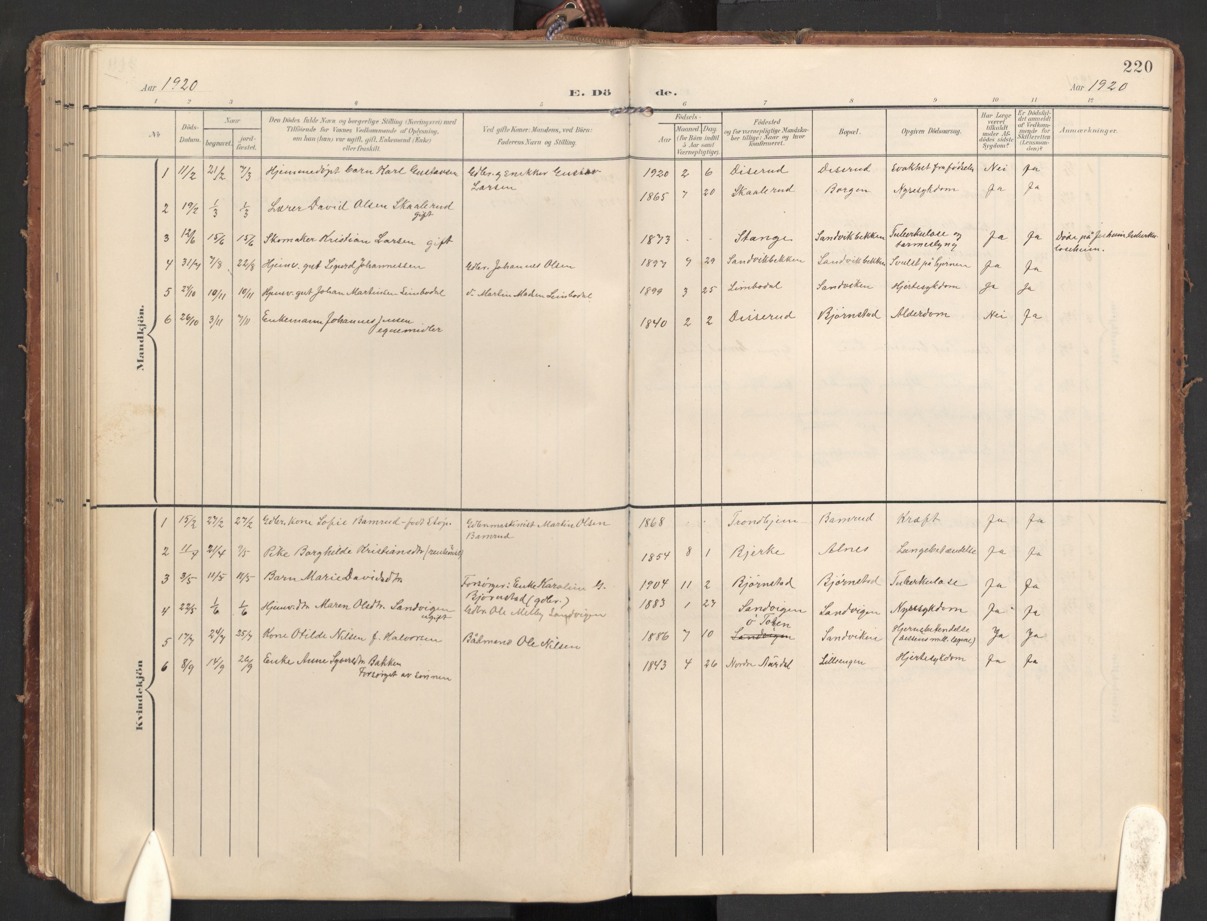 Hurdal prestekontor Kirkebøker, AV/SAO-A-10889/G/Gb/L0001: Parish register (copy) no. II 1, 1902-1939, p. 220