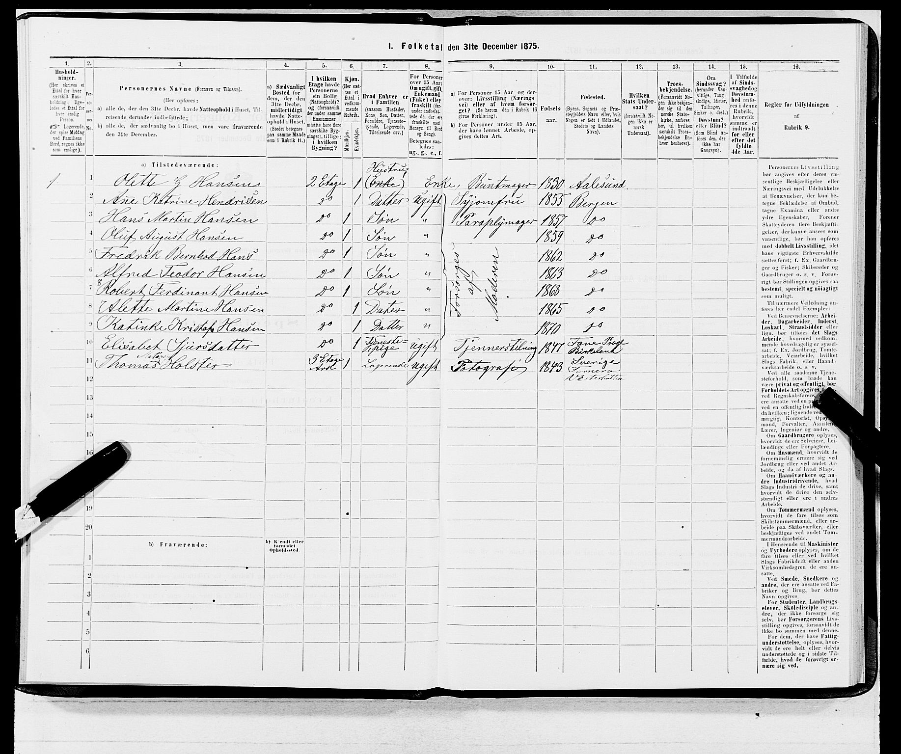 SAB, 1875 census for 1301 Bergen, 1875, p. 3129