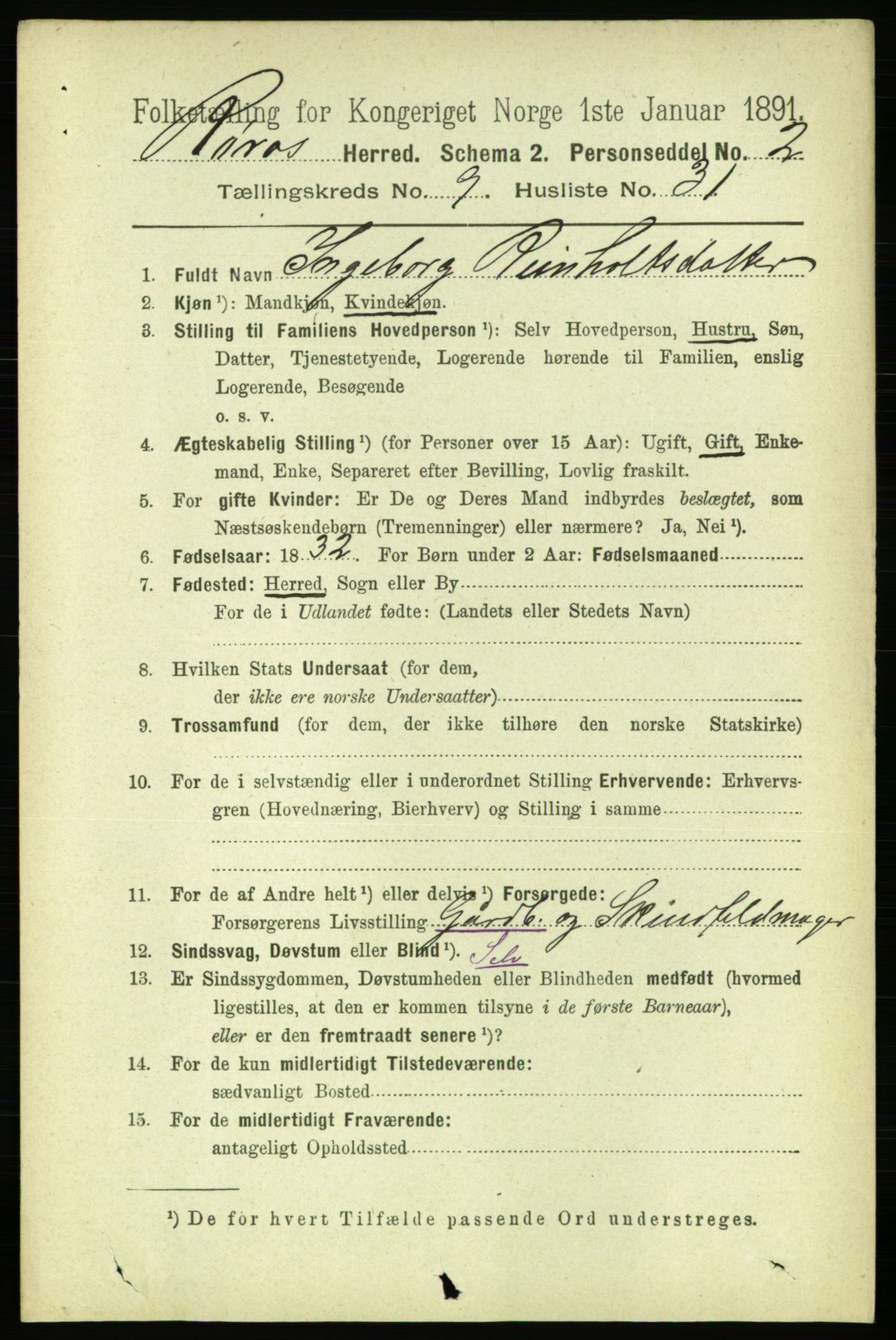 RA, 1891 census for 1640 Røros, 1891, p. 1980