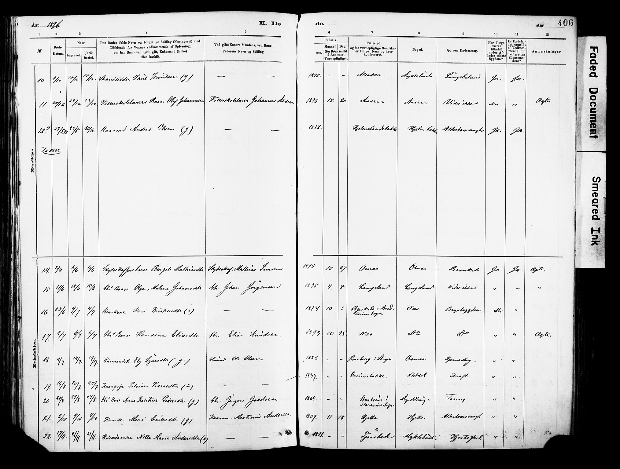 Eid sokneprestembete, AV/SAB-A-82301/H/Haa/Haab/L0001: Parish register (official) no. B 1, 1879-1906, p. 406