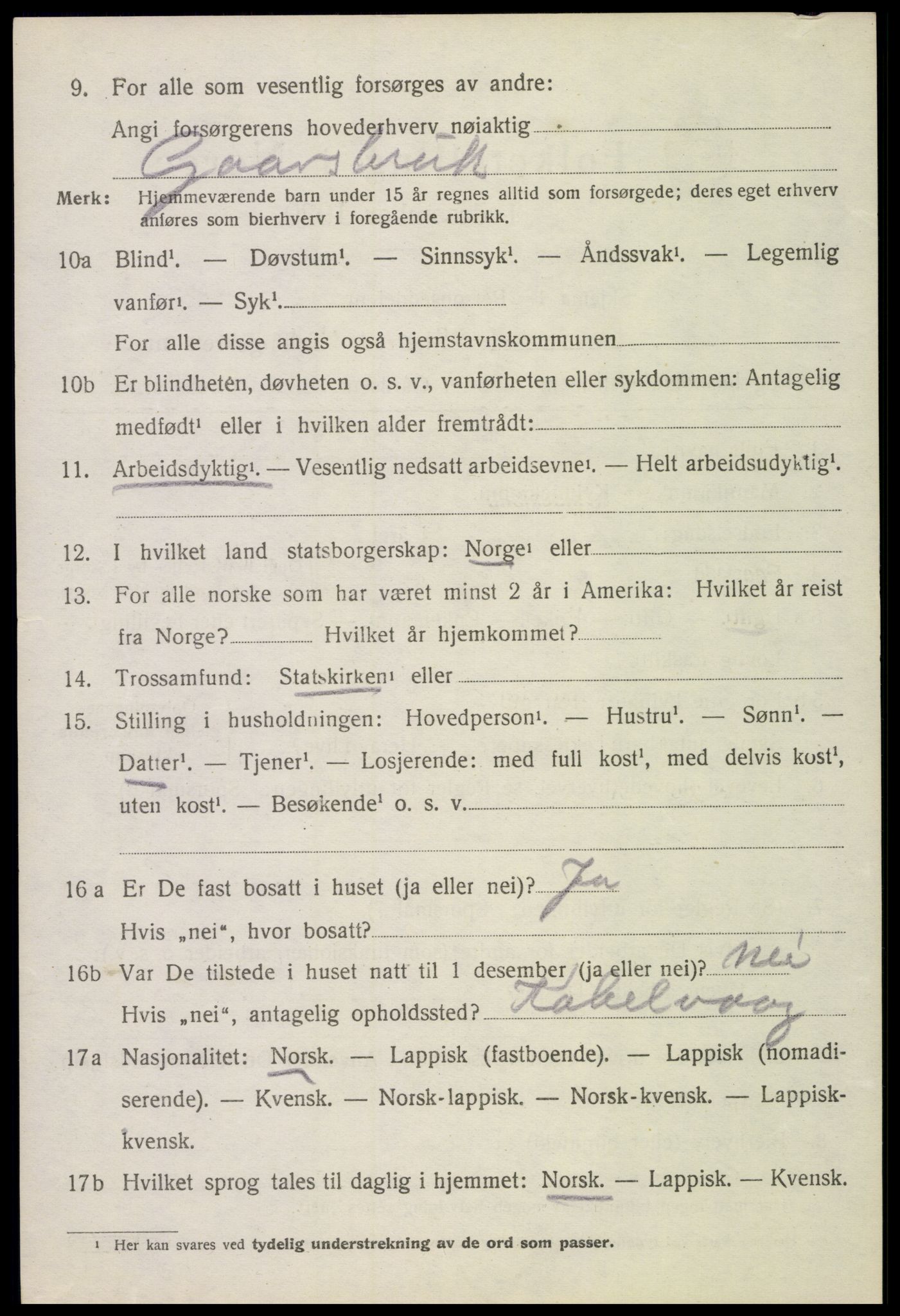 SAT, 1920 census for Sortland, 1920, p. 5467