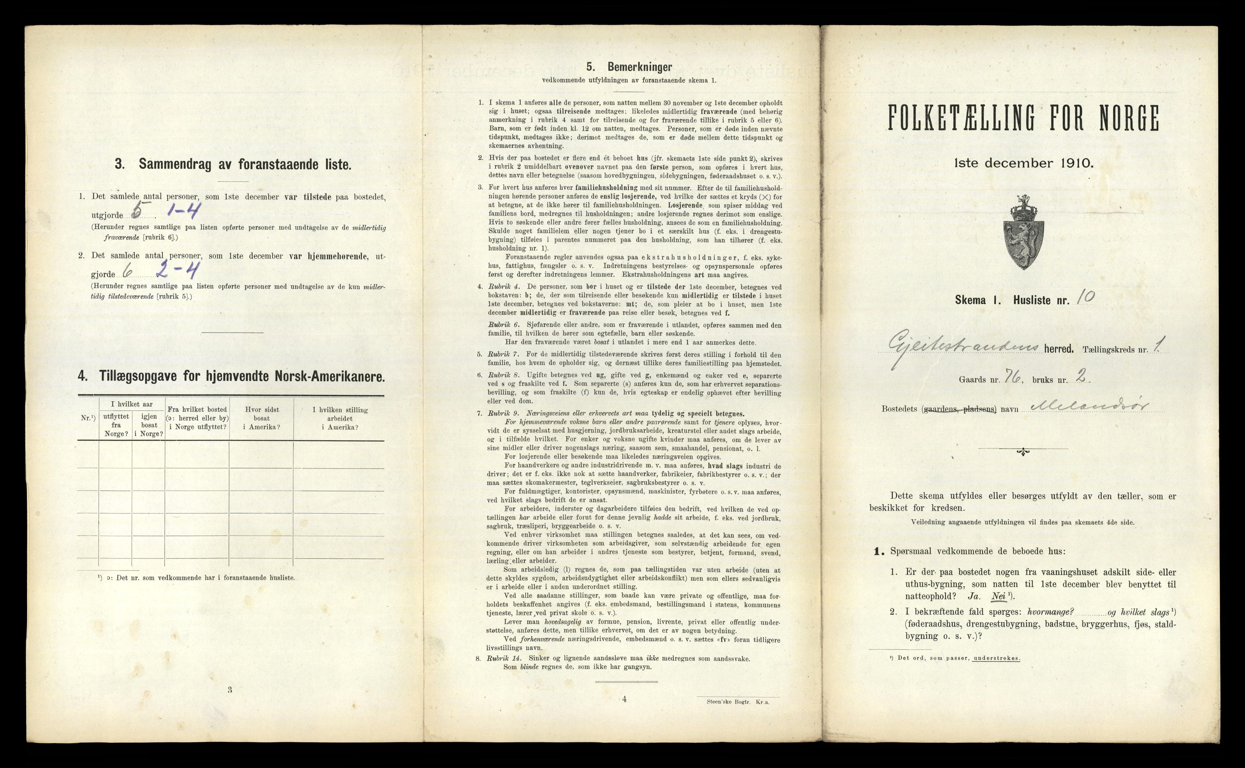 RA, 1910 census for Geitastrand, 1910, p. 36