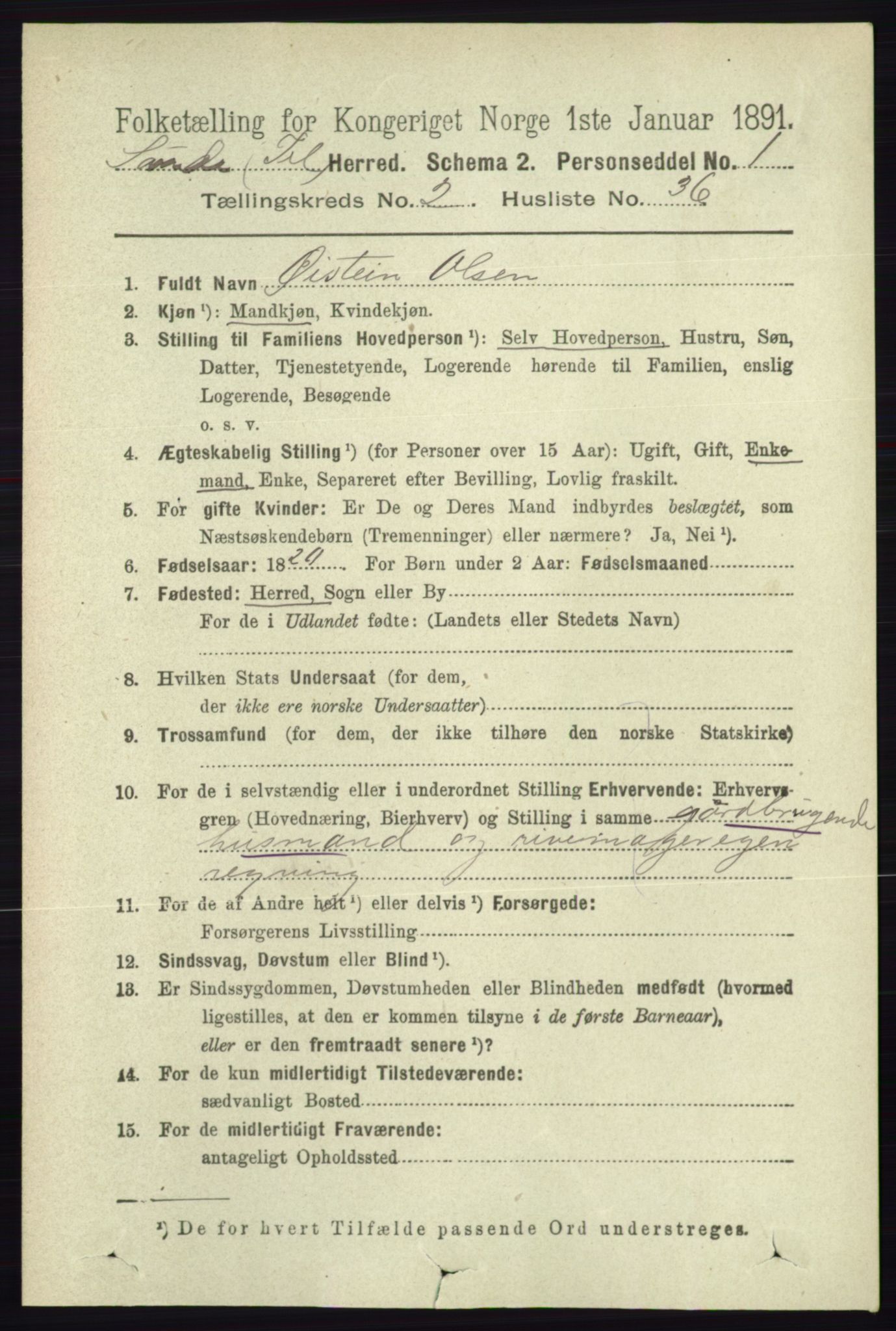 RA, 1891 census for 0822 Sauherad, 1891, p. 606