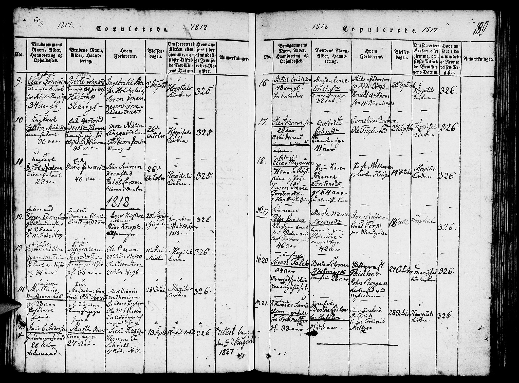 St. Jørgens hospital og Årstad sokneprestembete, SAB/A-99934: Parish register (official) no. A 3, 1815-1843, p. 189