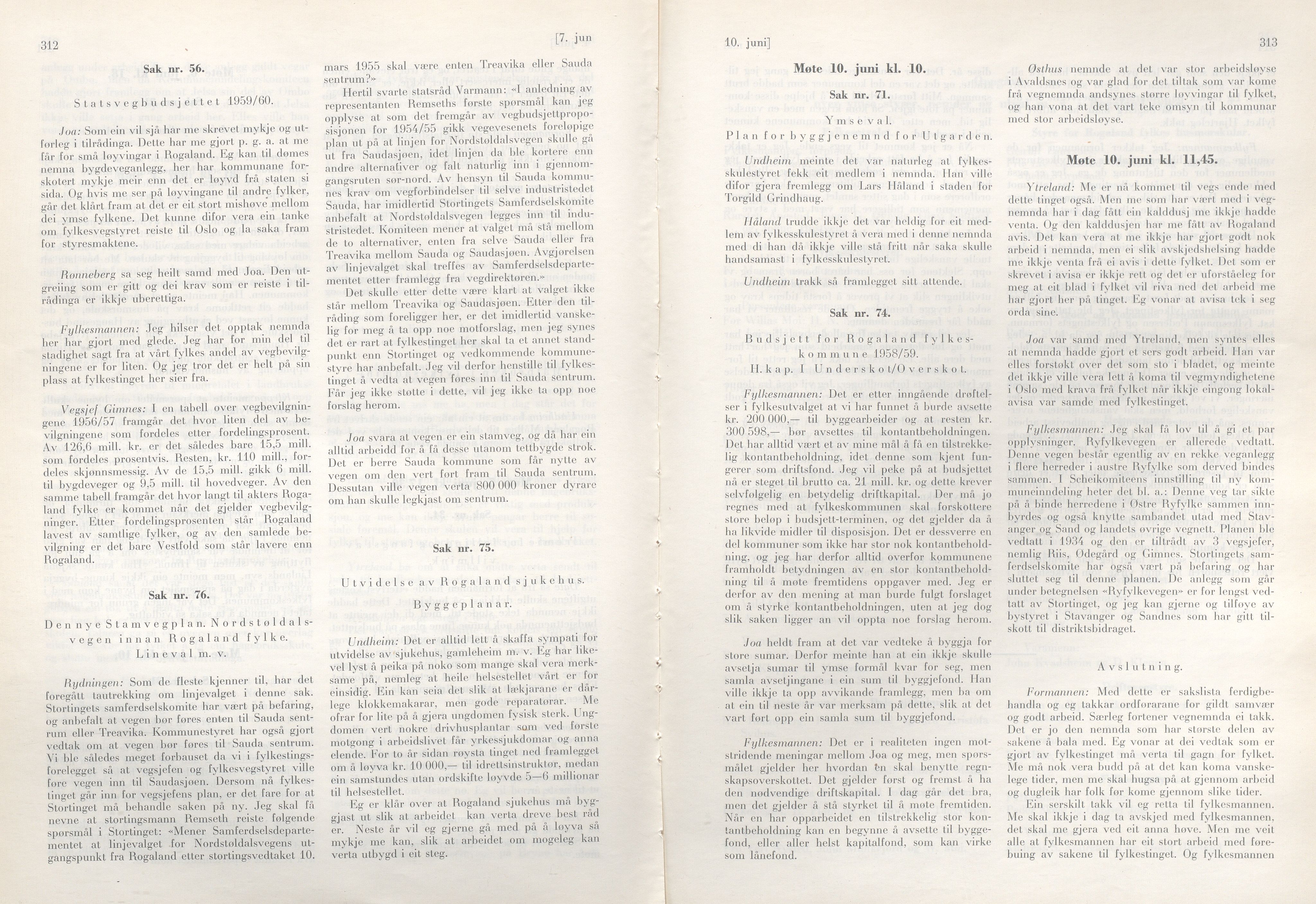 Rogaland fylkeskommune - Fylkesrådmannen , IKAR/A-900/A/Aa/Aaa/L0077: Møtebok , 1958, p. 312-313