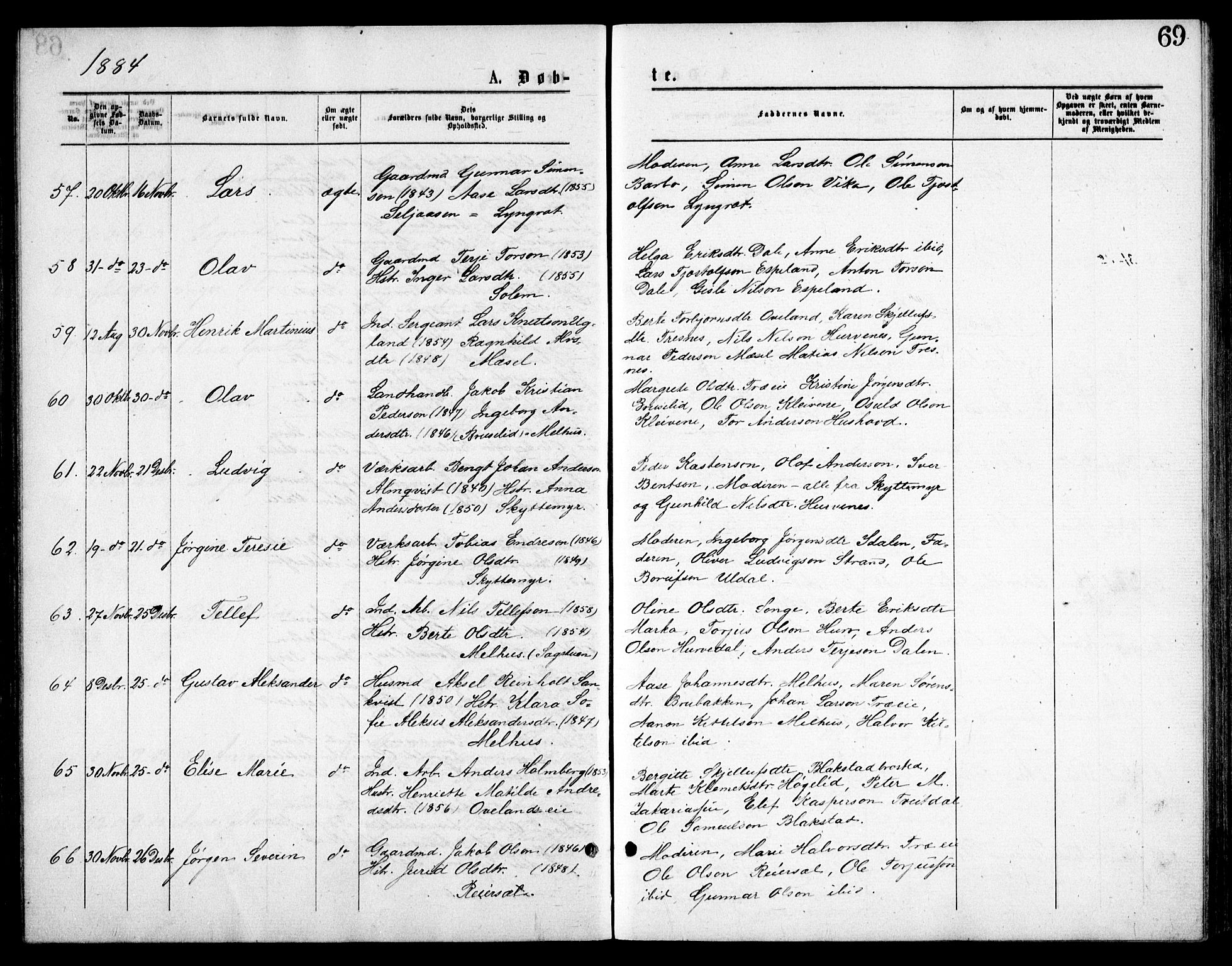 Froland sokneprestkontor, SAK/1111-0013/F/Fb/L0009: Parish register (copy) no. B 9, 1875-1893, p. 69