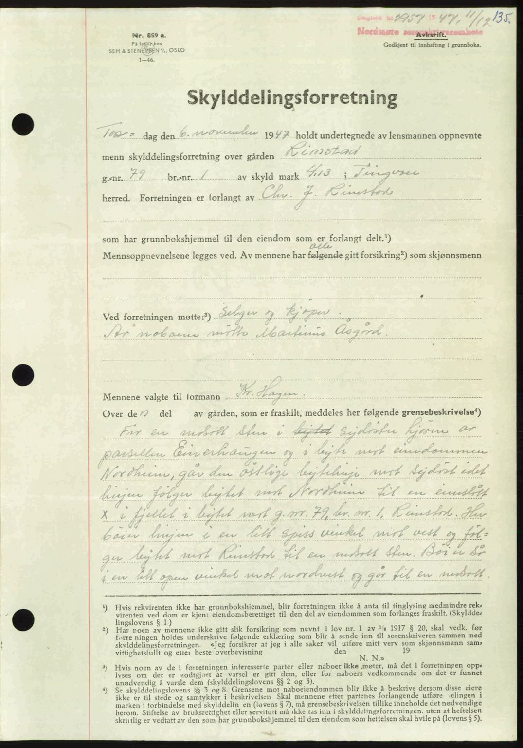 Nordmøre sorenskriveri, AV/SAT-A-4132/1/2/2Ca: Mortgage book no. A107, 1947-1948, Diary no: : 2957/1947