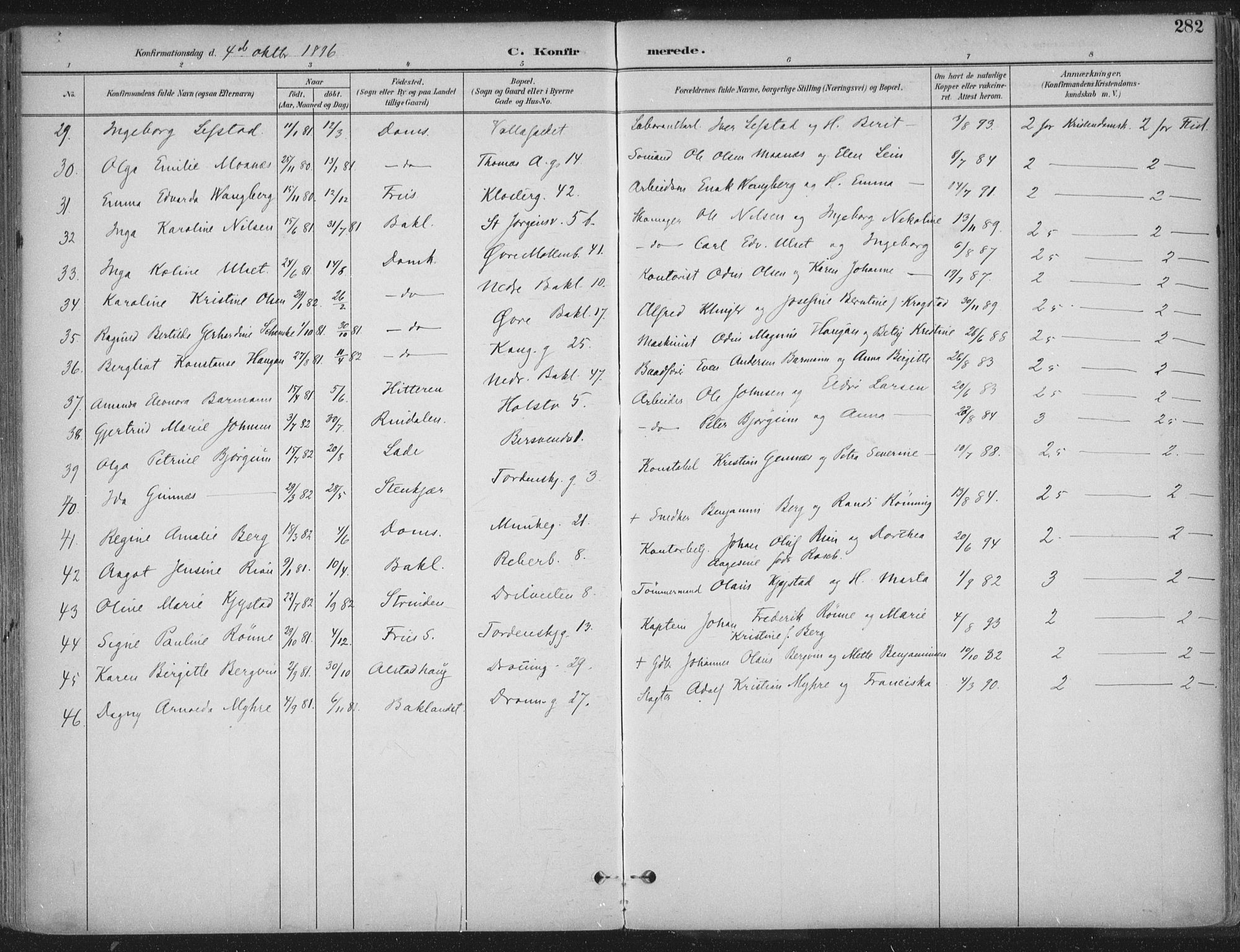 Ministerialprotokoller, klokkerbøker og fødselsregistre - Sør-Trøndelag, SAT/A-1456/601/L0062: Parish register (official) no. 601A30, 1891-1911, p. 282