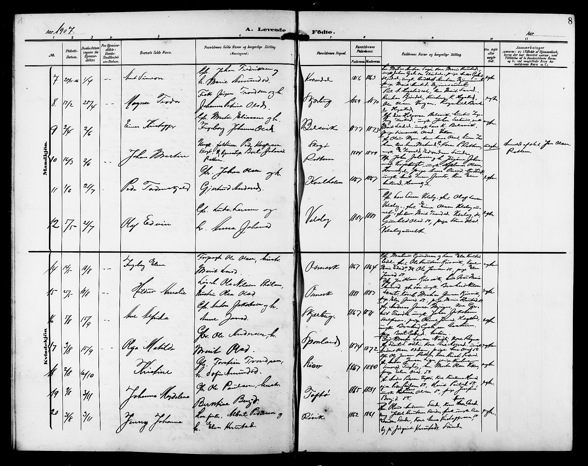 Ministerialprotokoller, klokkerbøker og fødselsregistre - Sør-Trøndelag, SAT/A-1456/633/L0520: Parish register (copy) no. 633C02, 1906-1921, p. 8