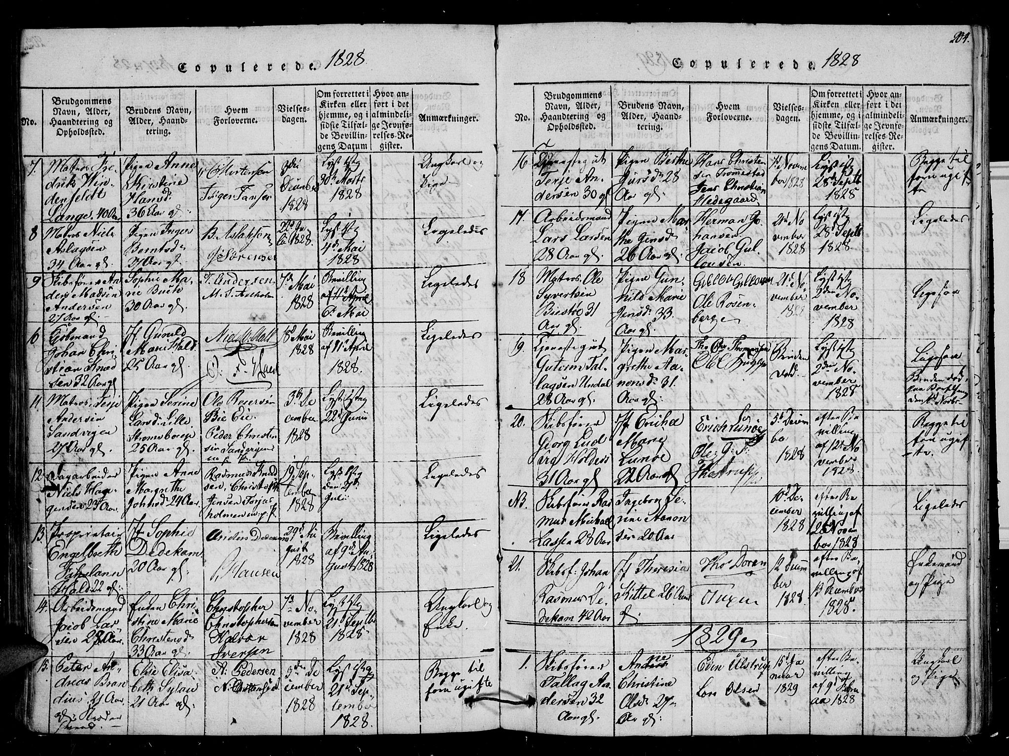 Arendal sokneprestkontor, Trefoldighet, SAK/1111-0040/F/Fb/L0001: Parish register (copy) no. B 1, 1816-1838, p. 204