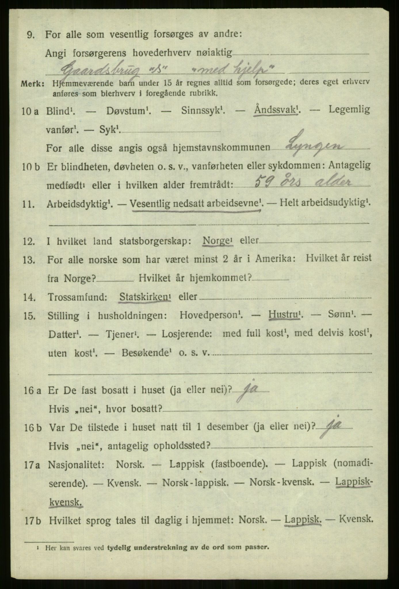 SATØ, 1920 census for Lyngen, 1920, p. 3510