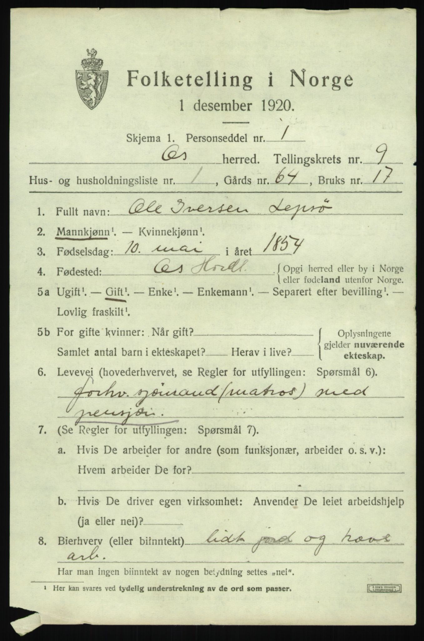 SAB, 1920 census for Os, 1920, p. 7278