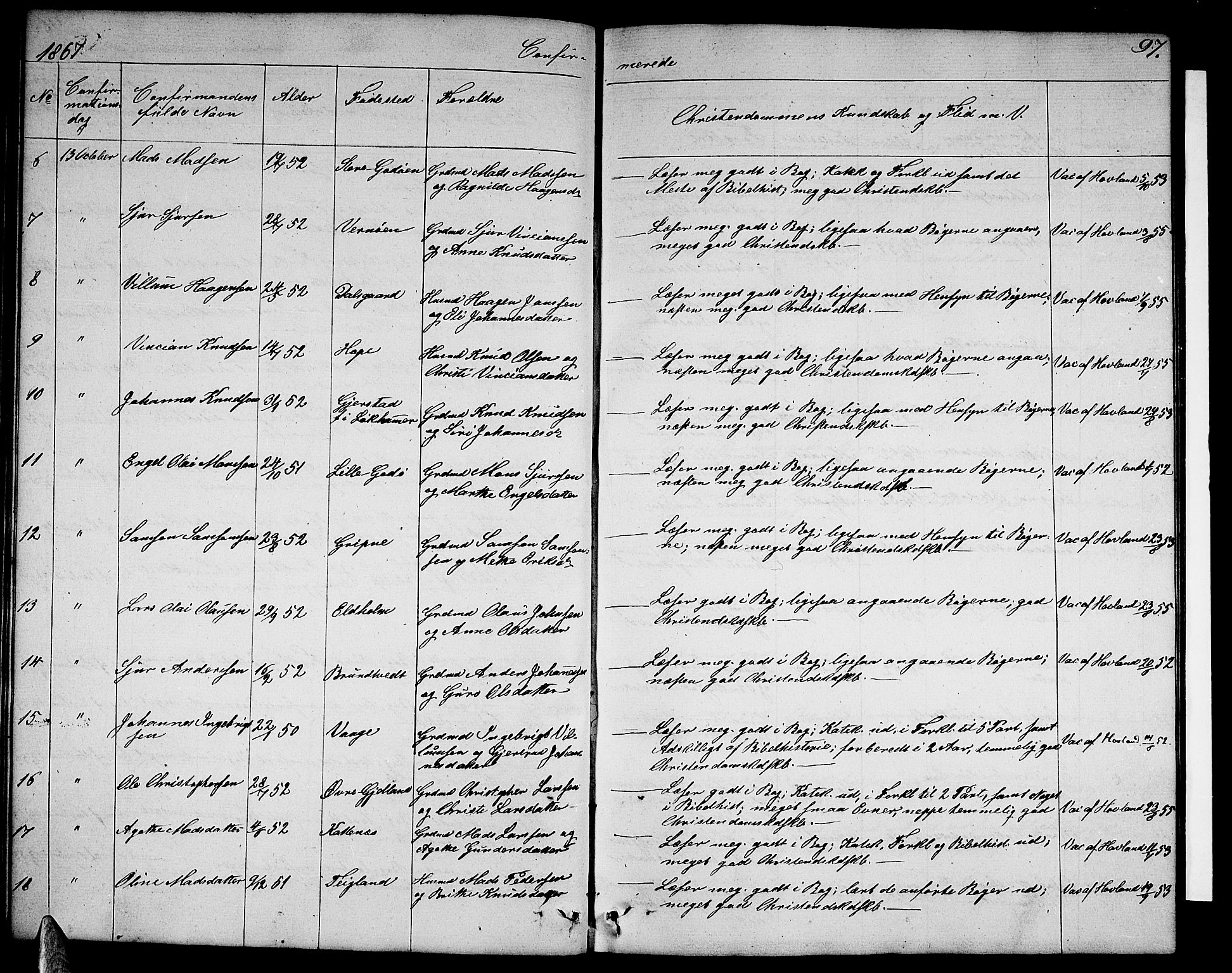 Tysnes sokneprestembete, SAB/A-78601/H/Hab: Parish register (copy) no. B 1, 1855-1877, p. 97