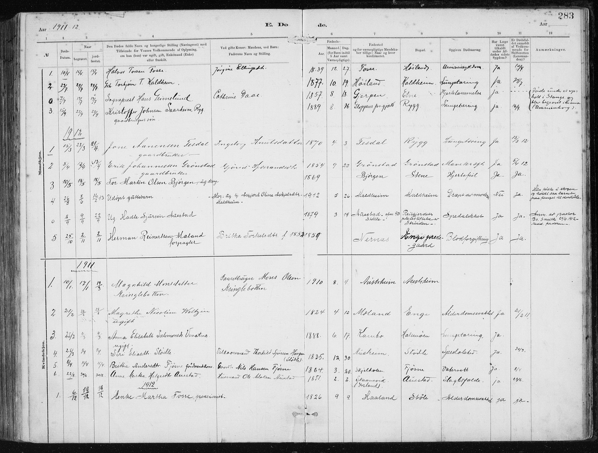 Etne sokneprestembete, SAB/A-75001/H/Haa: Parish register (official) no. B  1, 1879-1919, p. 283