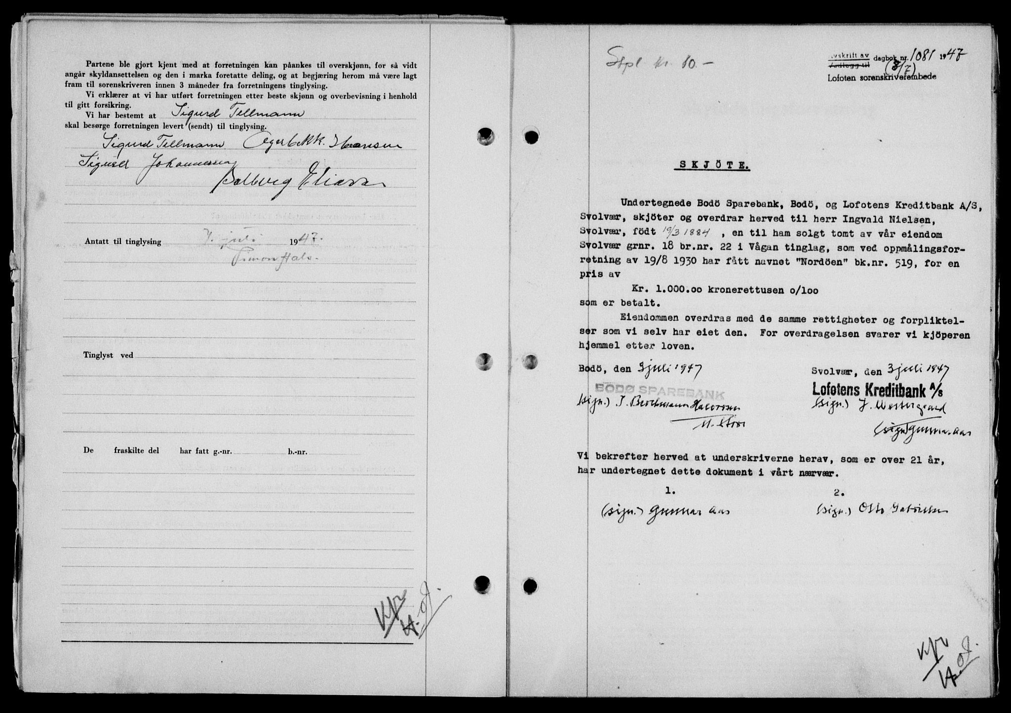 Lofoten sorenskriveri, SAT/A-0017/1/2/2C/L0016a: Mortgage book no. 16a, 1947-1947, Diary no: : 1081/1947