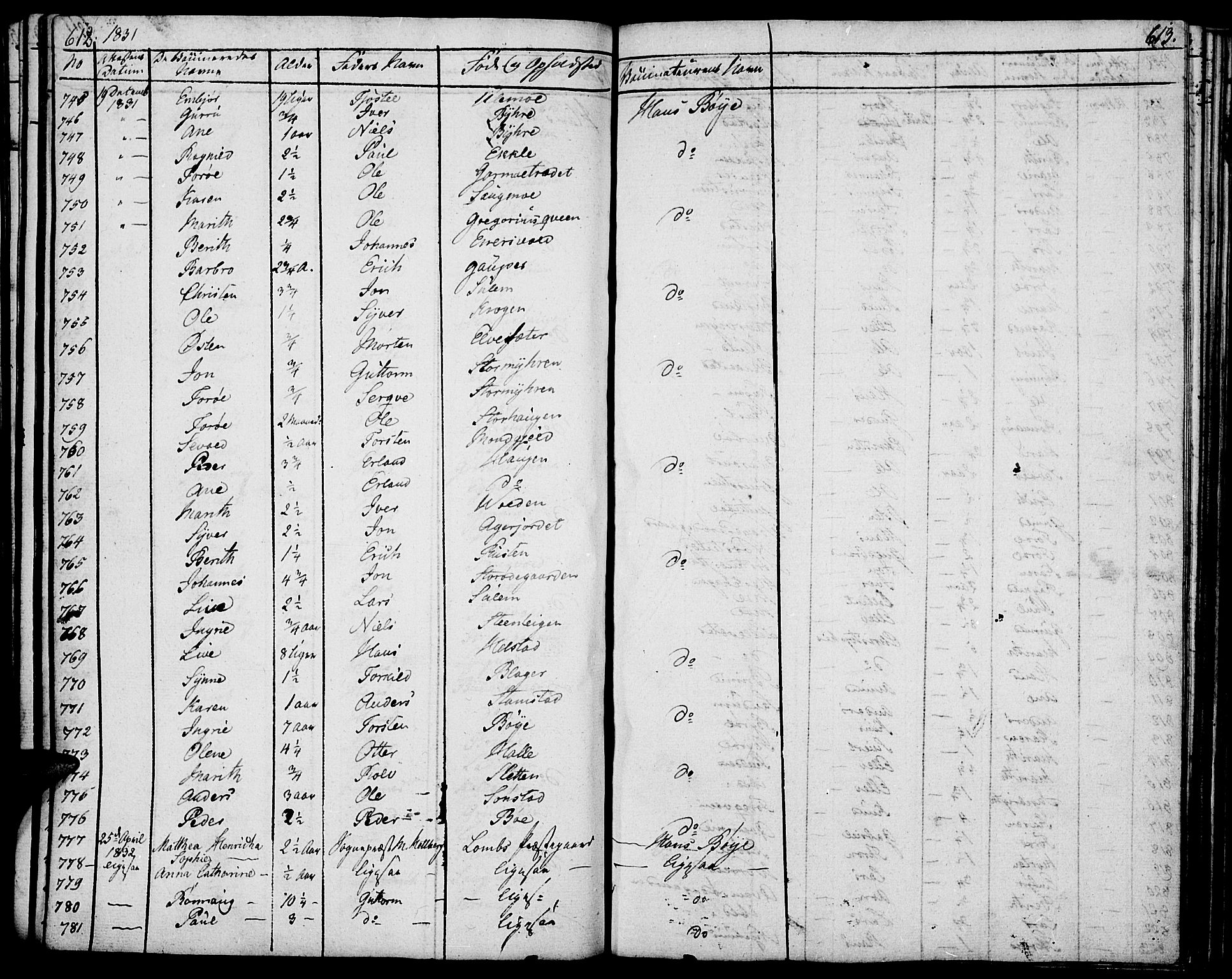 Lom prestekontor, SAH/PREST-070/K/L0005: Parish register (official) no. 5, 1825-1837, p. 612-613