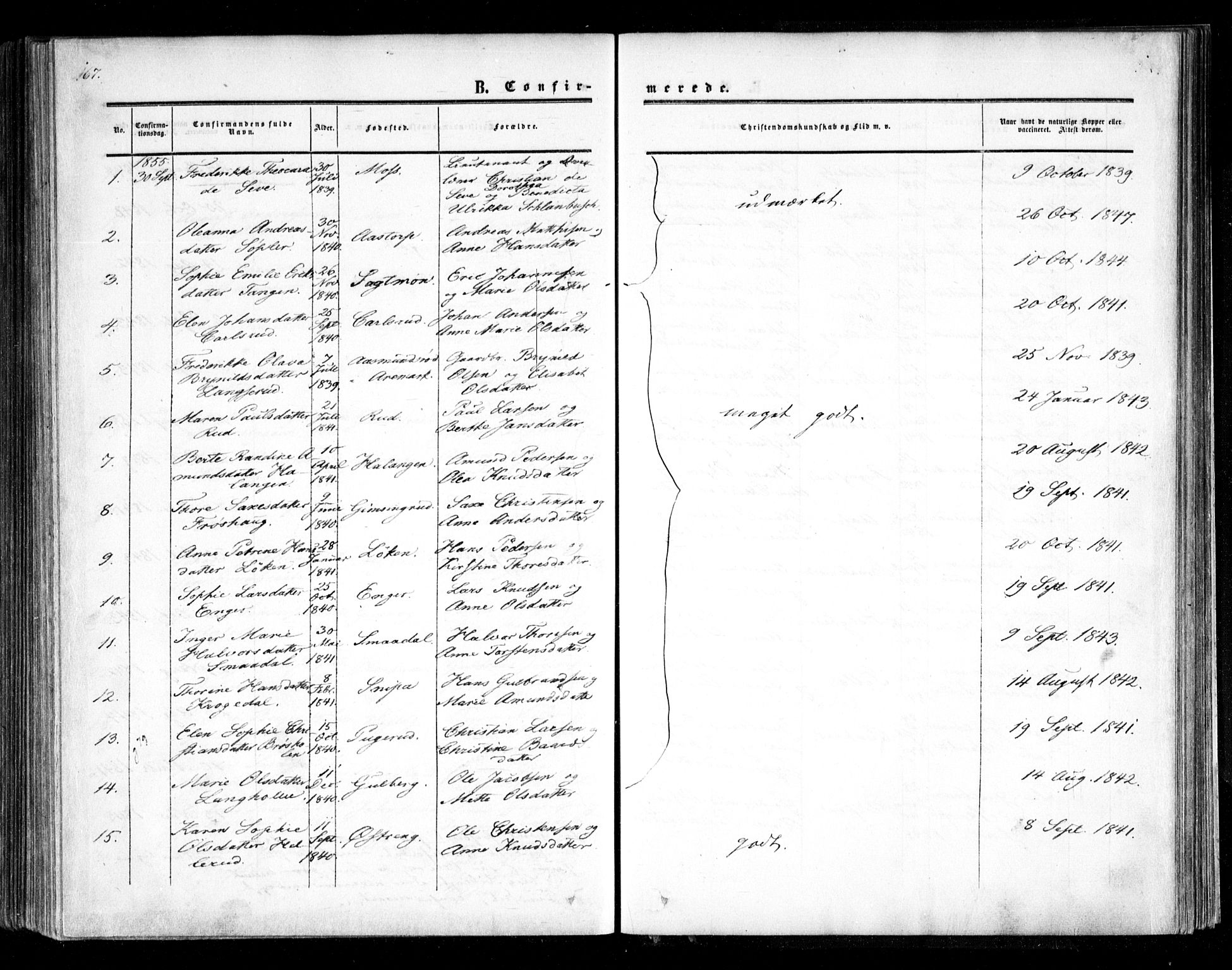 Trøgstad prestekontor Kirkebøker, SAO/A-10925/F/Fa/L0008.a: Parish register (official) no. I 8A, 1855-1864, p. 167