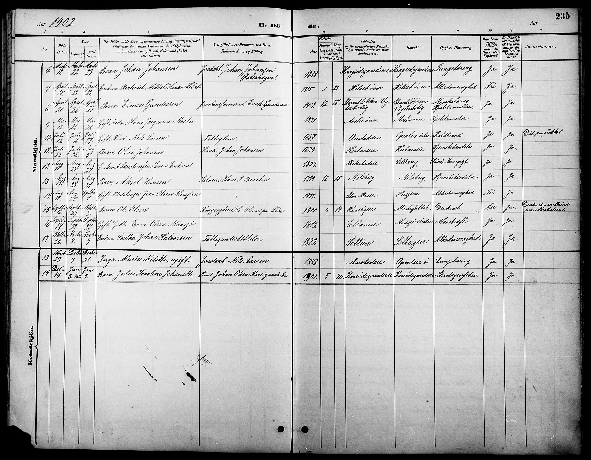 Stange prestekontor, SAH/PREST-002/L/L0011: Parish register (copy) no. 11, 1895-1917, p. 235