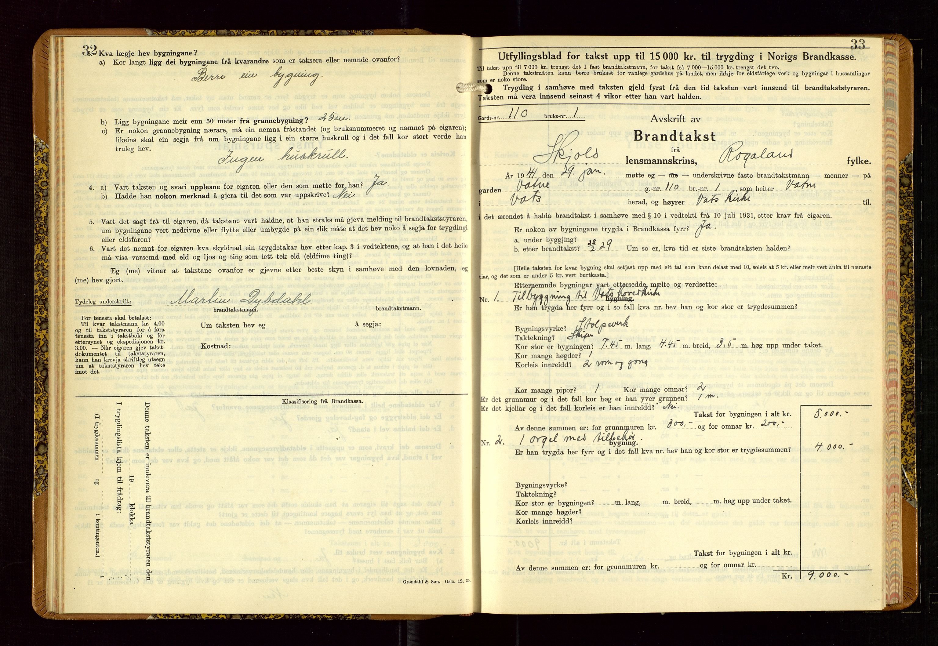 Skjold lensmannskontor, SAST/A-100182/Gob/L0002: "Branntakstbok for Skjold lensmannskrins Rogaland fylke", 1939-1952, p. 32-33