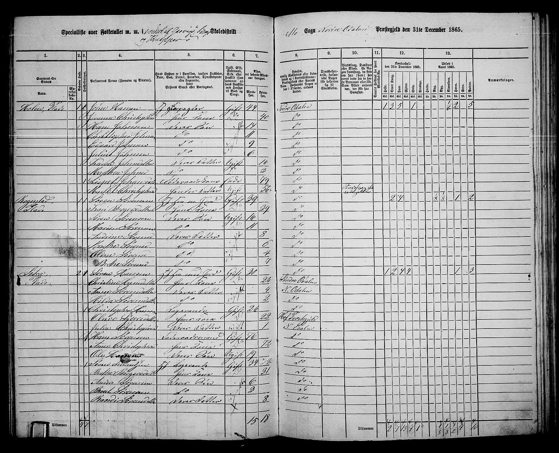 RA, 1865 census for Nord-Odal, 1865, p. 116