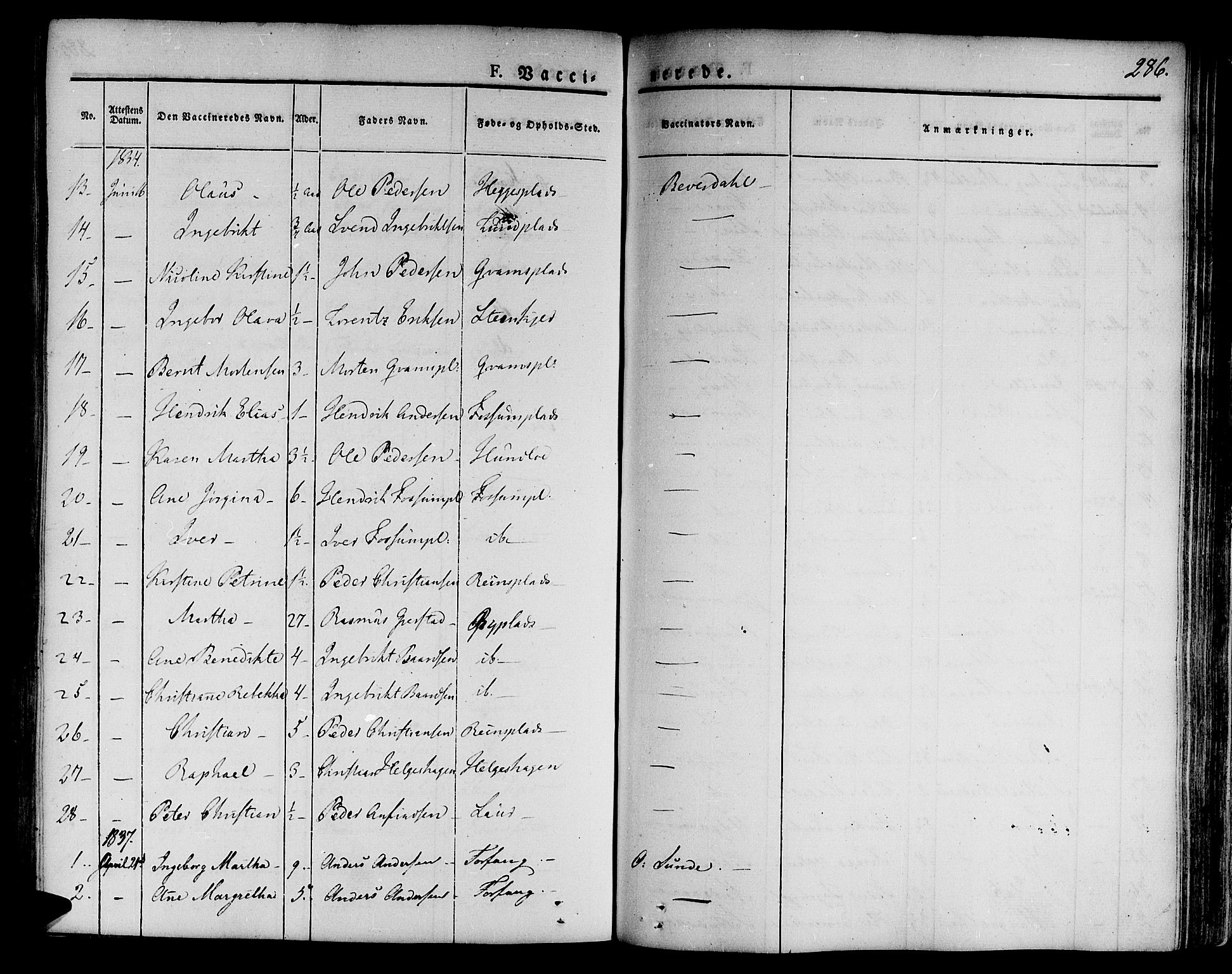 Ministerialprotokoller, klokkerbøker og fødselsregistre - Nord-Trøndelag, SAT/A-1458/746/L0445: Parish register (official) no. 746A04, 1826-1846, p. 286