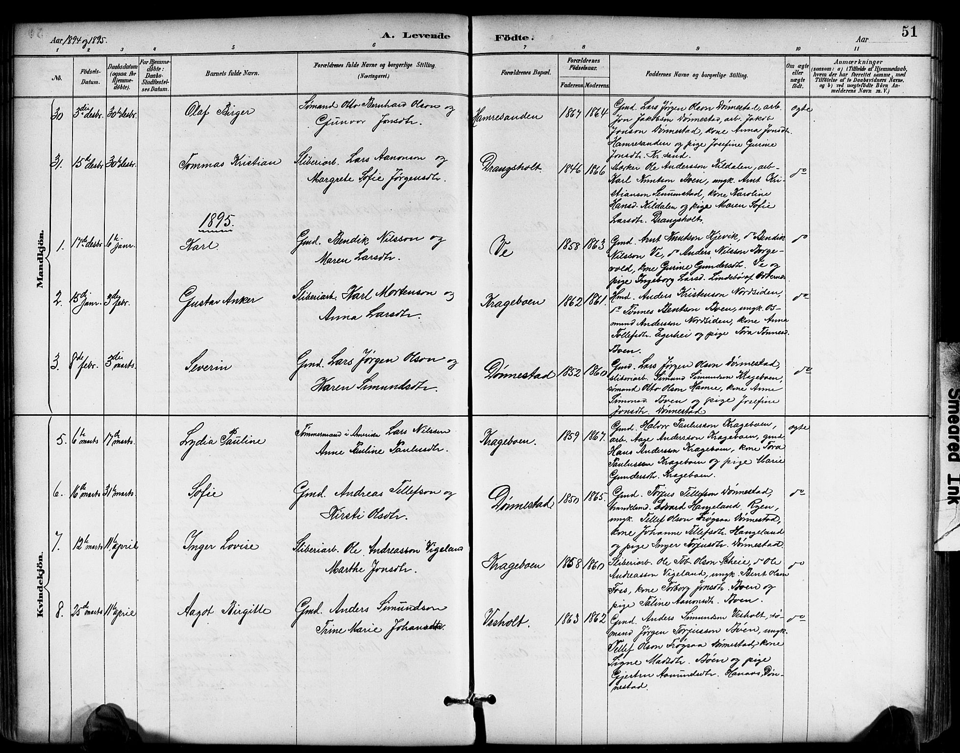 Tveit sokneprestkontor, AV/SAK-1111-0043/F/Fb/L0004: Parish register (copy) no. B 4, 1887-1914, p. 51