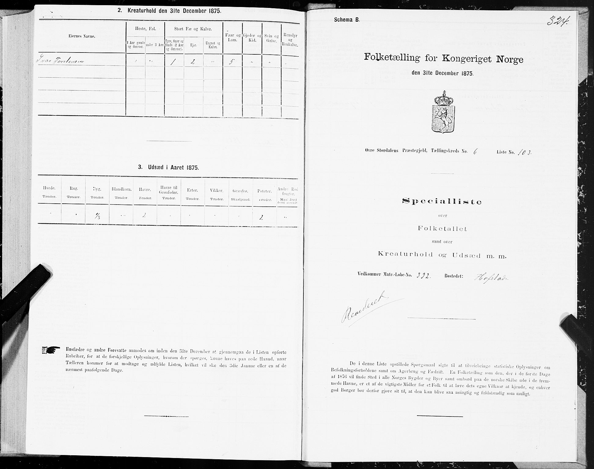 SAT, 1875 census for 1711P Øvre Stjørdal, 1875, p. 3324