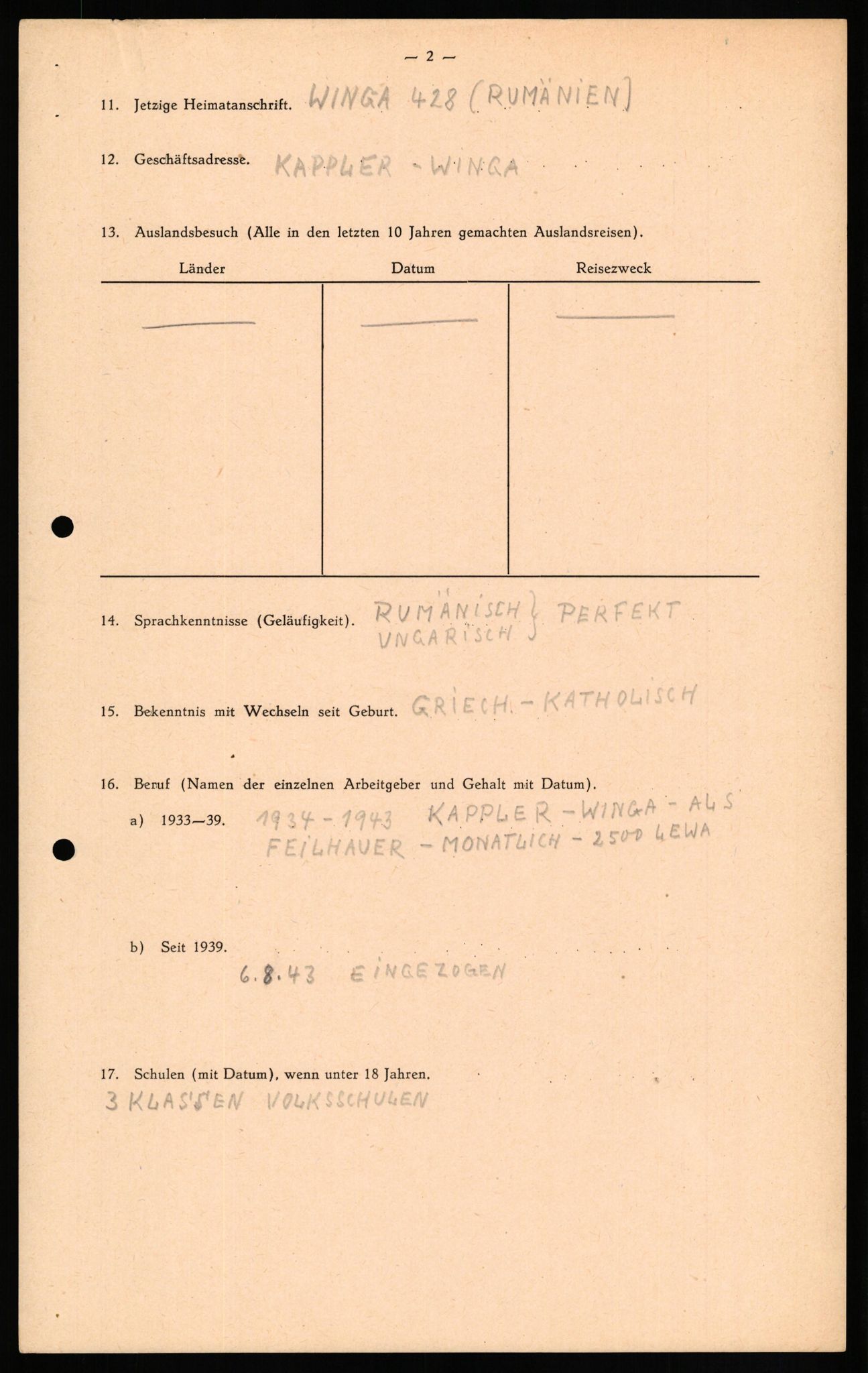 Forsvaret, Forsvarets overkommando II, AV/RA-RAFA-3915/D/Db/L0019: CI Questionaires. Tyske okkupasjonsstyrker i Norge. Tyskere., 1945-1946, p. 495