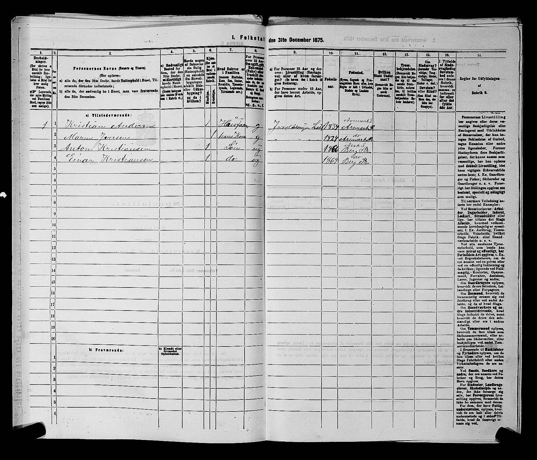 RA, 1875 census for 0116P Berg, 1875, p. 1108