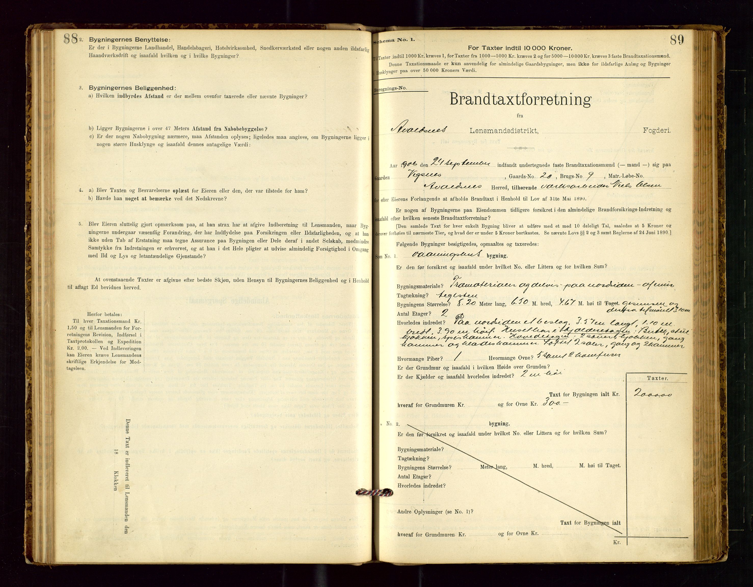 Avaldsnes lensmannskontor, AV/SAST-A-100286/Gob/L0001: "Brandtaxationsprotokol for Avaldsnes Lensmandsdistrikt Ryfylke Fogderi", 1894-1925, p. 88-89