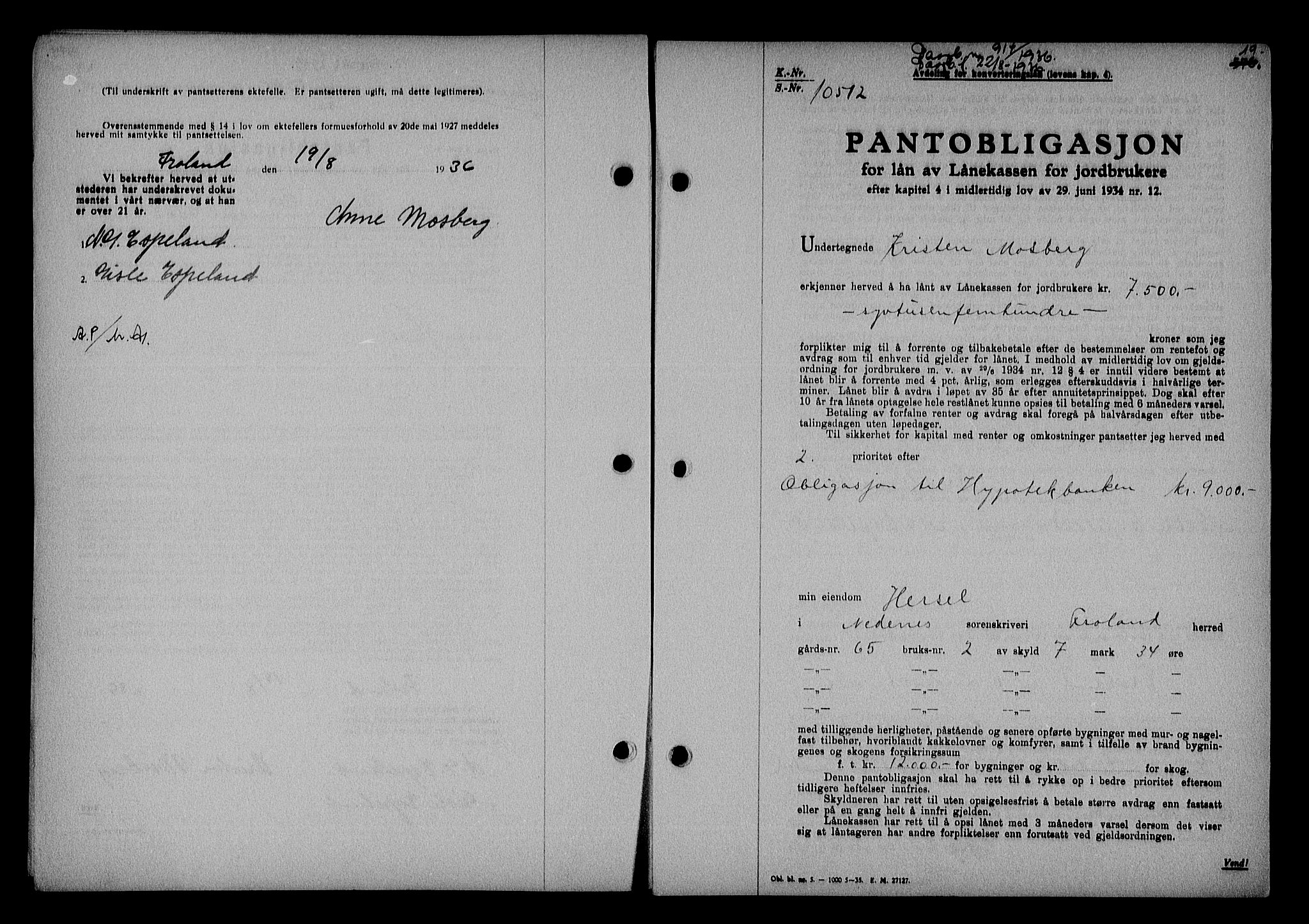 Nedenes sorenskriveri, SAK/1221-0006/G/Gb/Gba/L0043: Mortgage book no. 39, 1936-1937, Diary no: : 914/1936