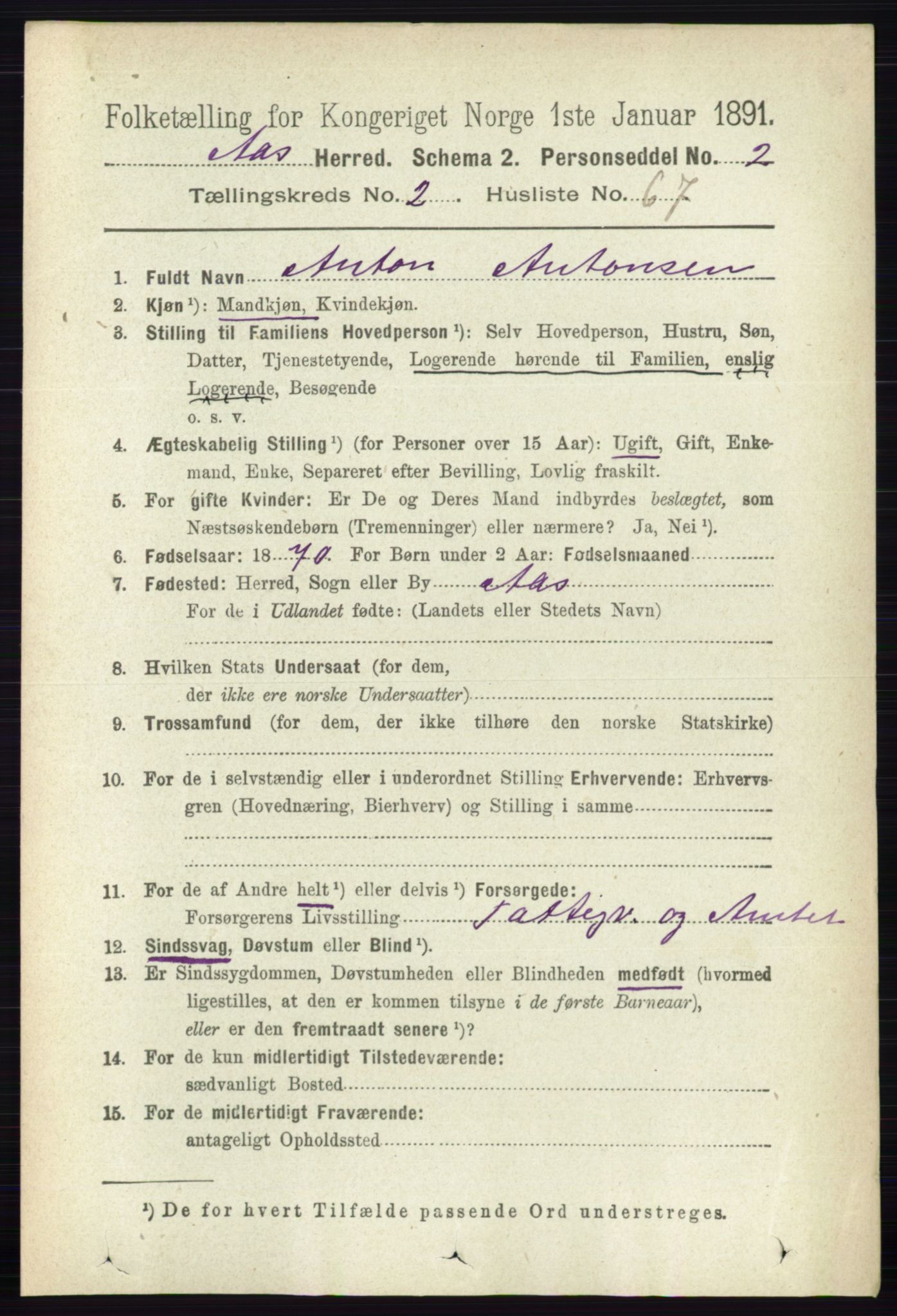 RA, 1891 census for 0214 Ås, 1891, p. 2010