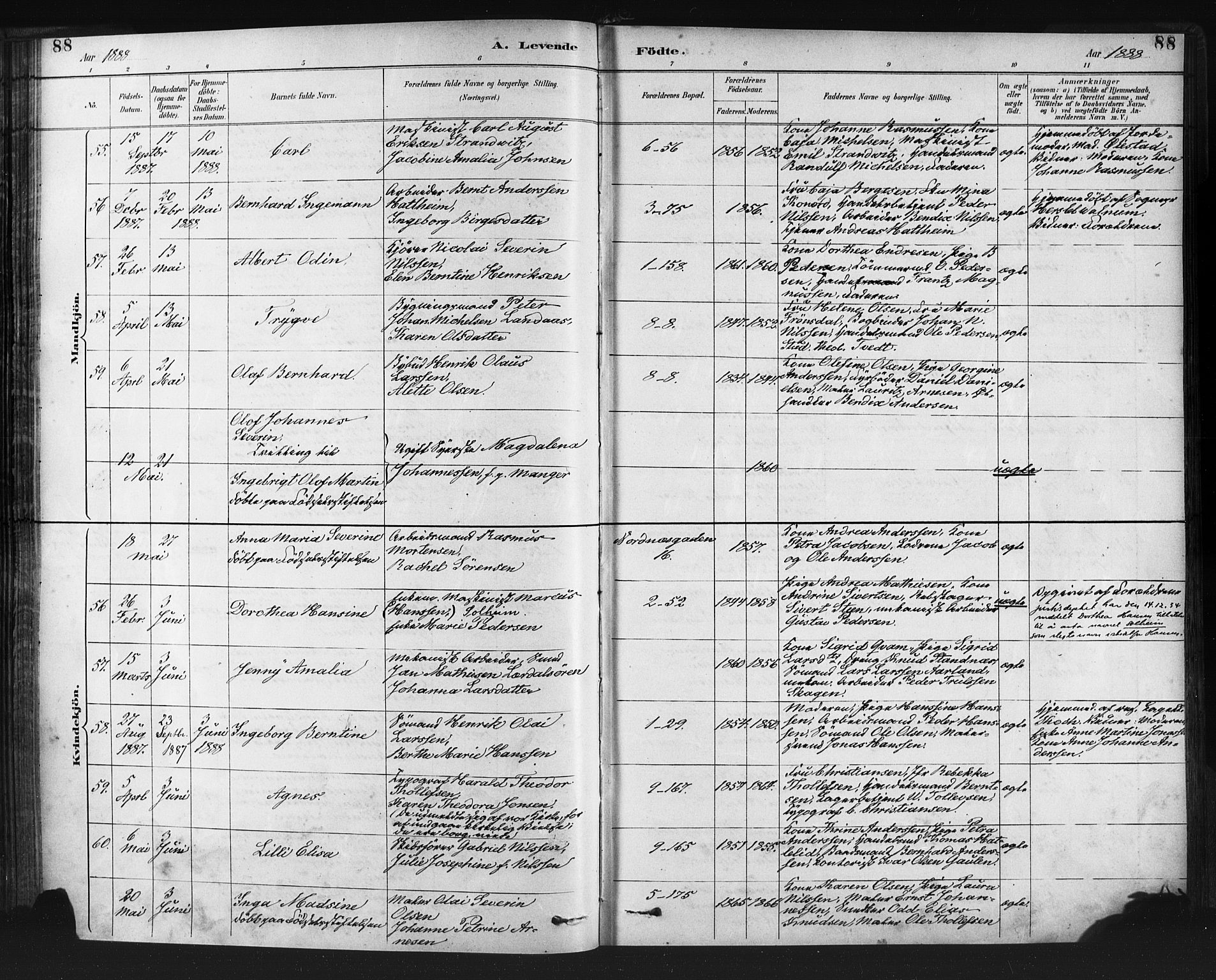 Nykirken Sokneprestembete, AV/SAB-A-77101/H/Haa: Parish register (official) no. B 5, 1885-1894, p. 88