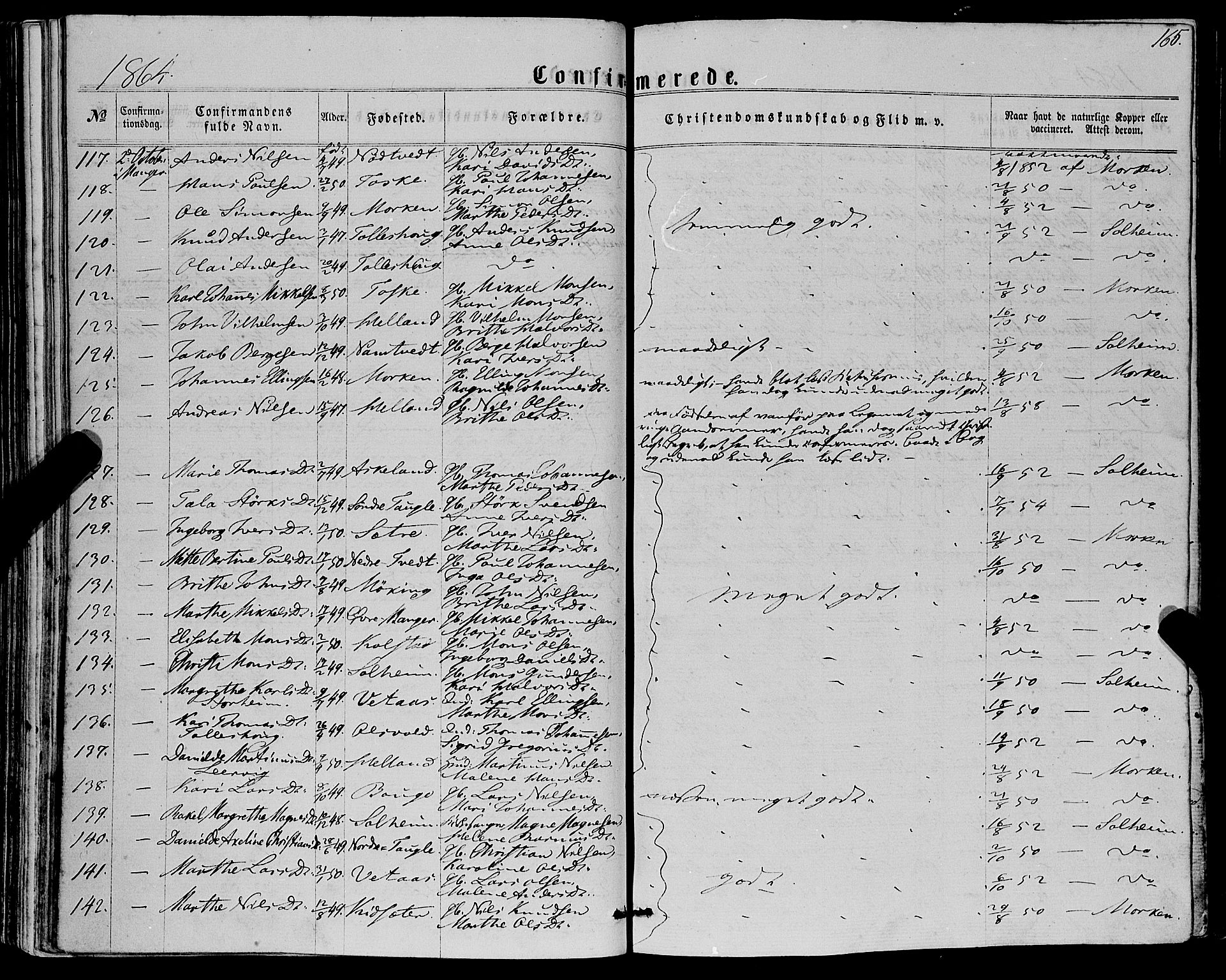 Manger sokneprestembete, AV/SAB-A-76801/H/Haa: Parish register (official) no. A 7, 1860-1870, p. 165