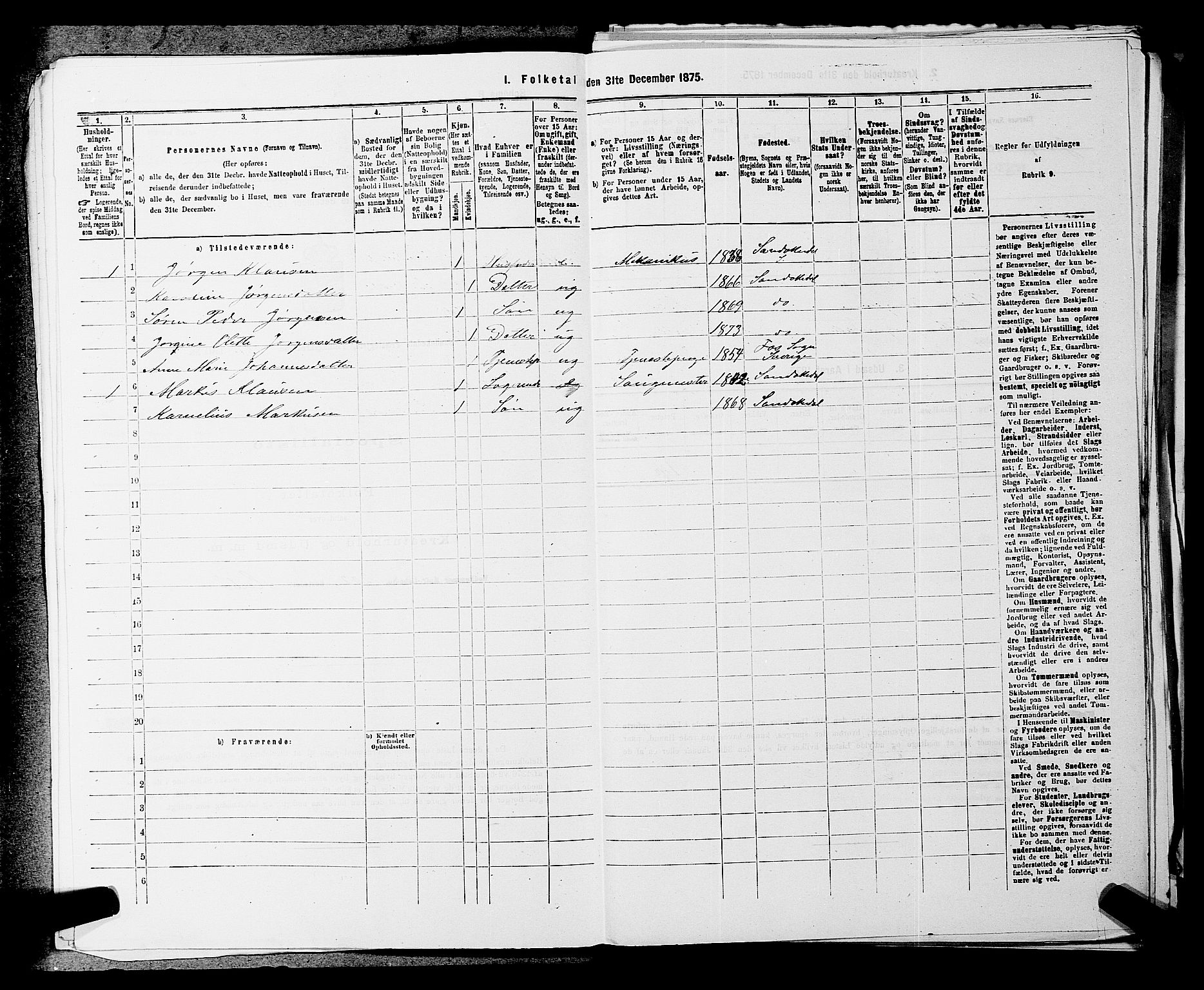 SAKO, 1875 census for 0816P Sannidal, 1875, p. 1562