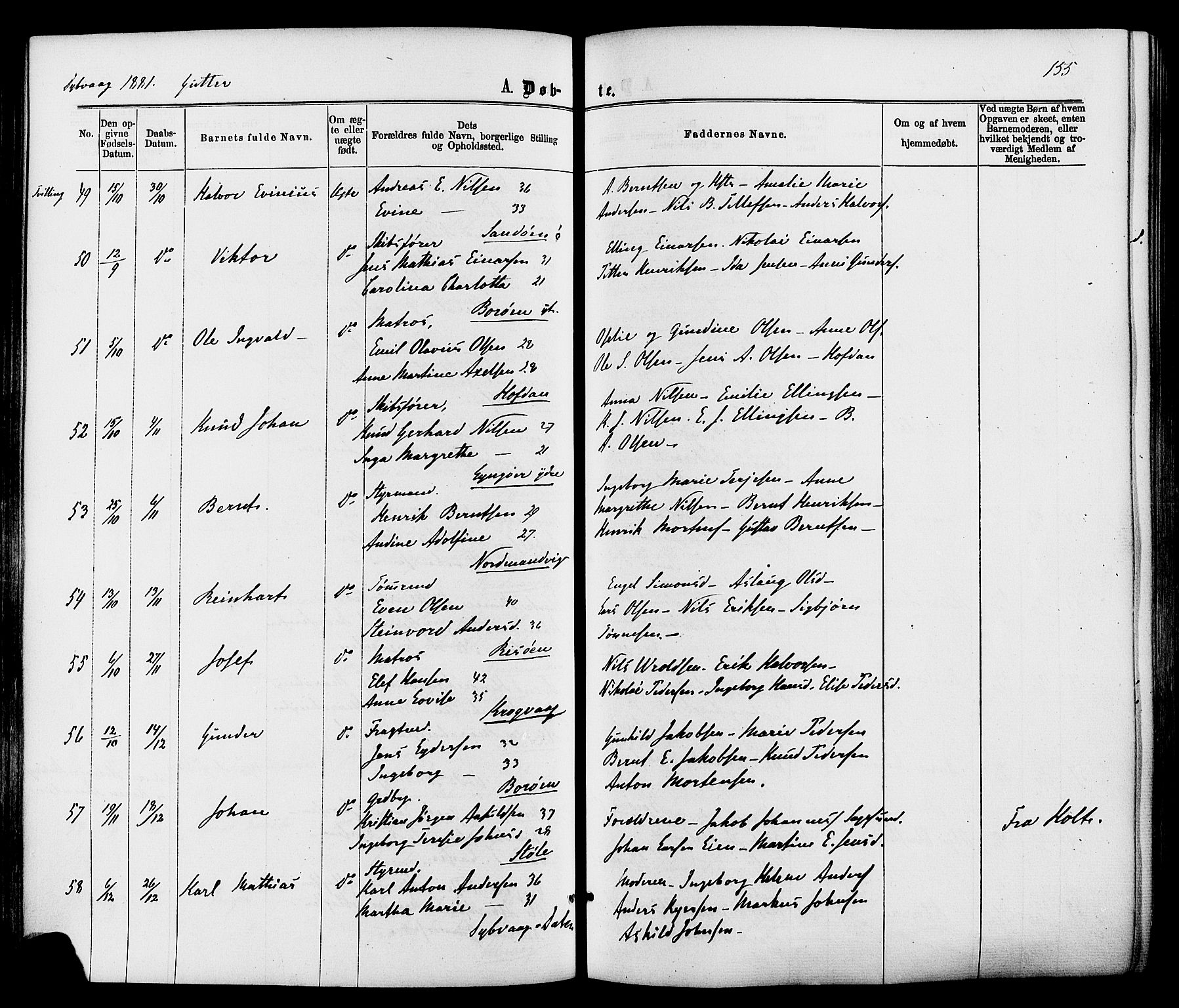 Dypvåg sokneprestkontor, SAK/1111-0007/F/Fa/Faa/L0007: Parish register (official) no. A 7/ 1, 1872-1884, p. 155