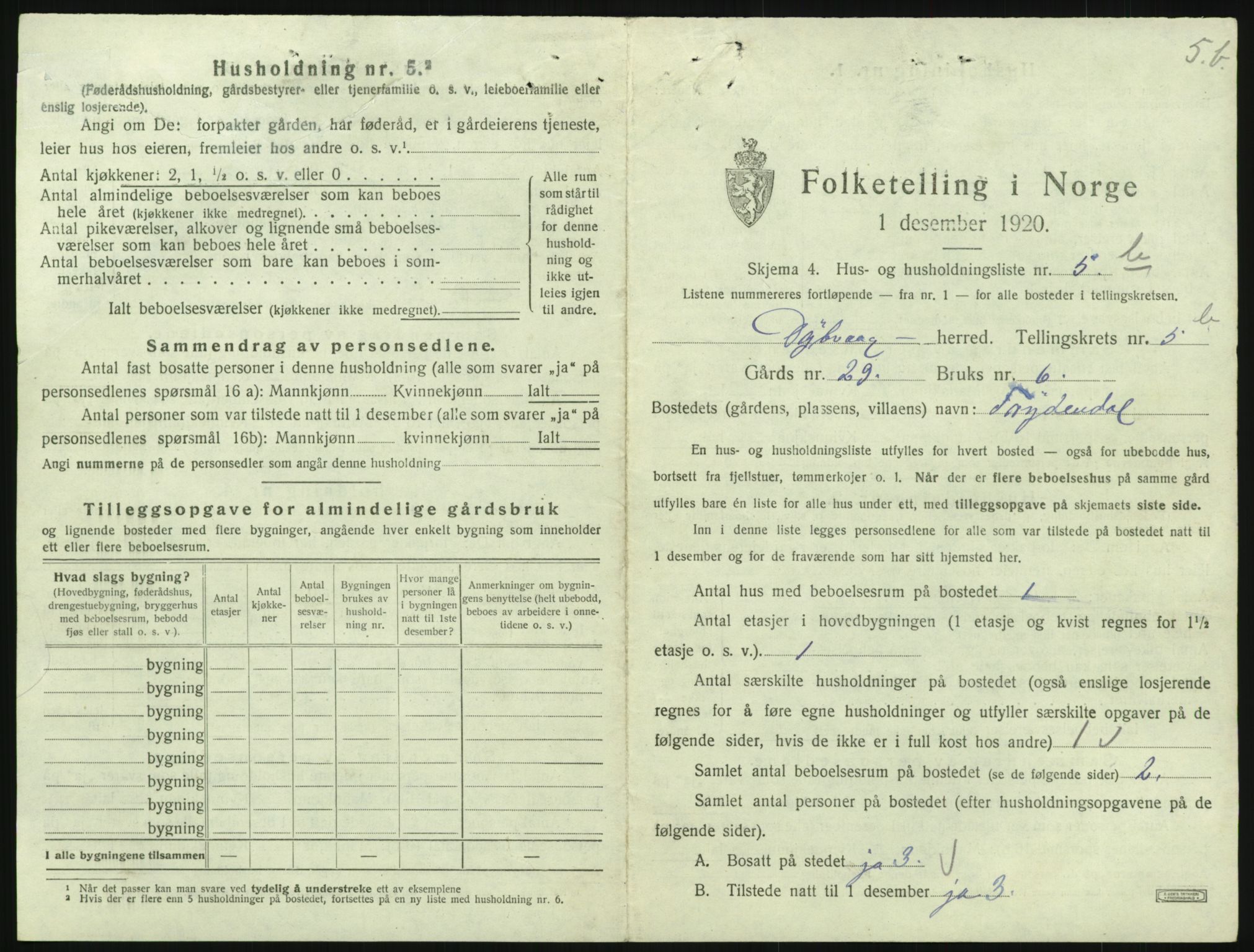 SAK, 1920 census for Dypvåg, 1920, p. 915