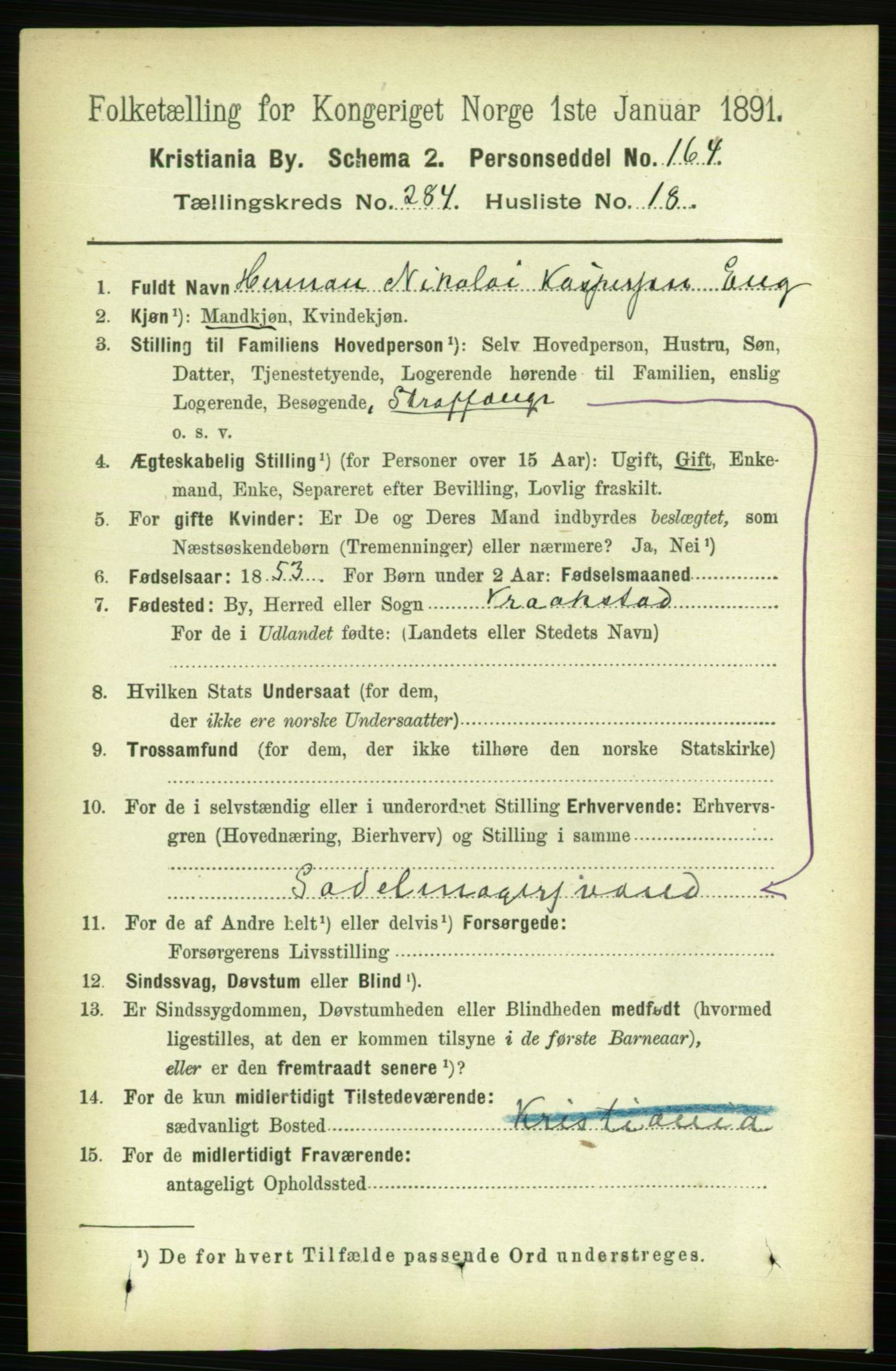 RA, 1891 census for 0301 Kristiania, 1891, p. 173992