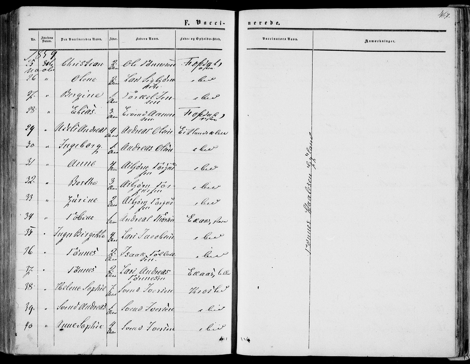 Bakke sokneprestkontor, AV/SAK-1111-0002/F/Fa/Fab/L0002: Parish register (official) no. A 2, 1855-1884, p. 467