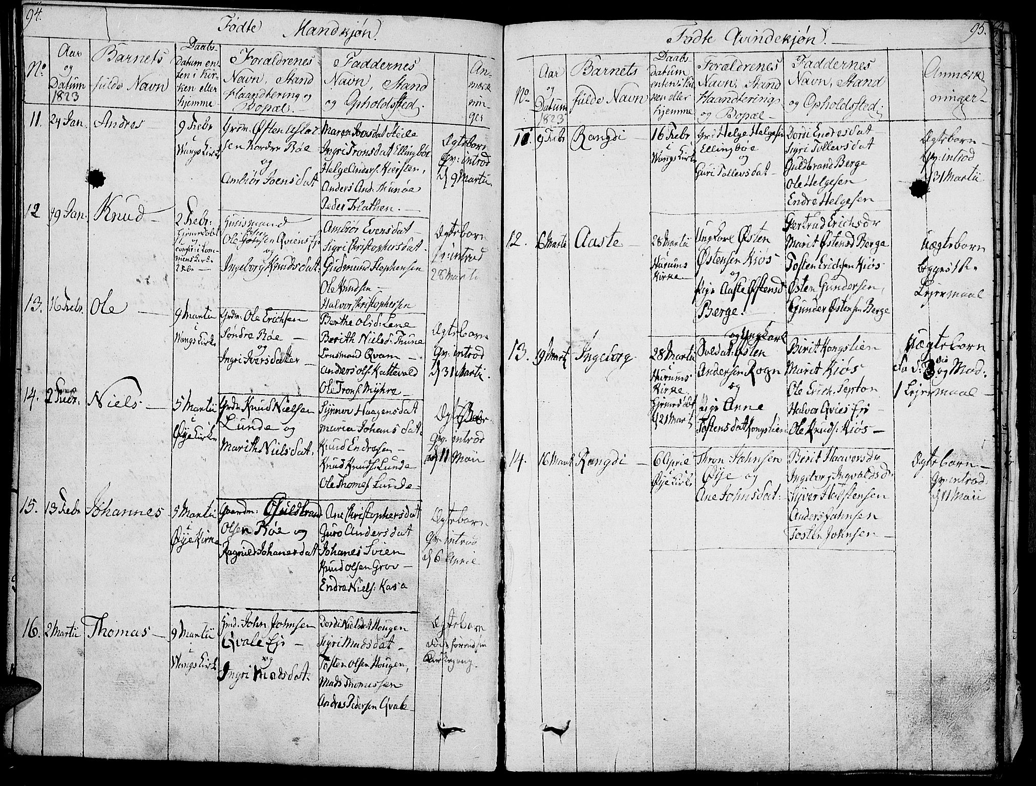 Vang prestekontor, Valdres, SAH/PREST-140/H/Ha/L0003: Parish register (official) no. 3, 1809-1831, p. 94-95