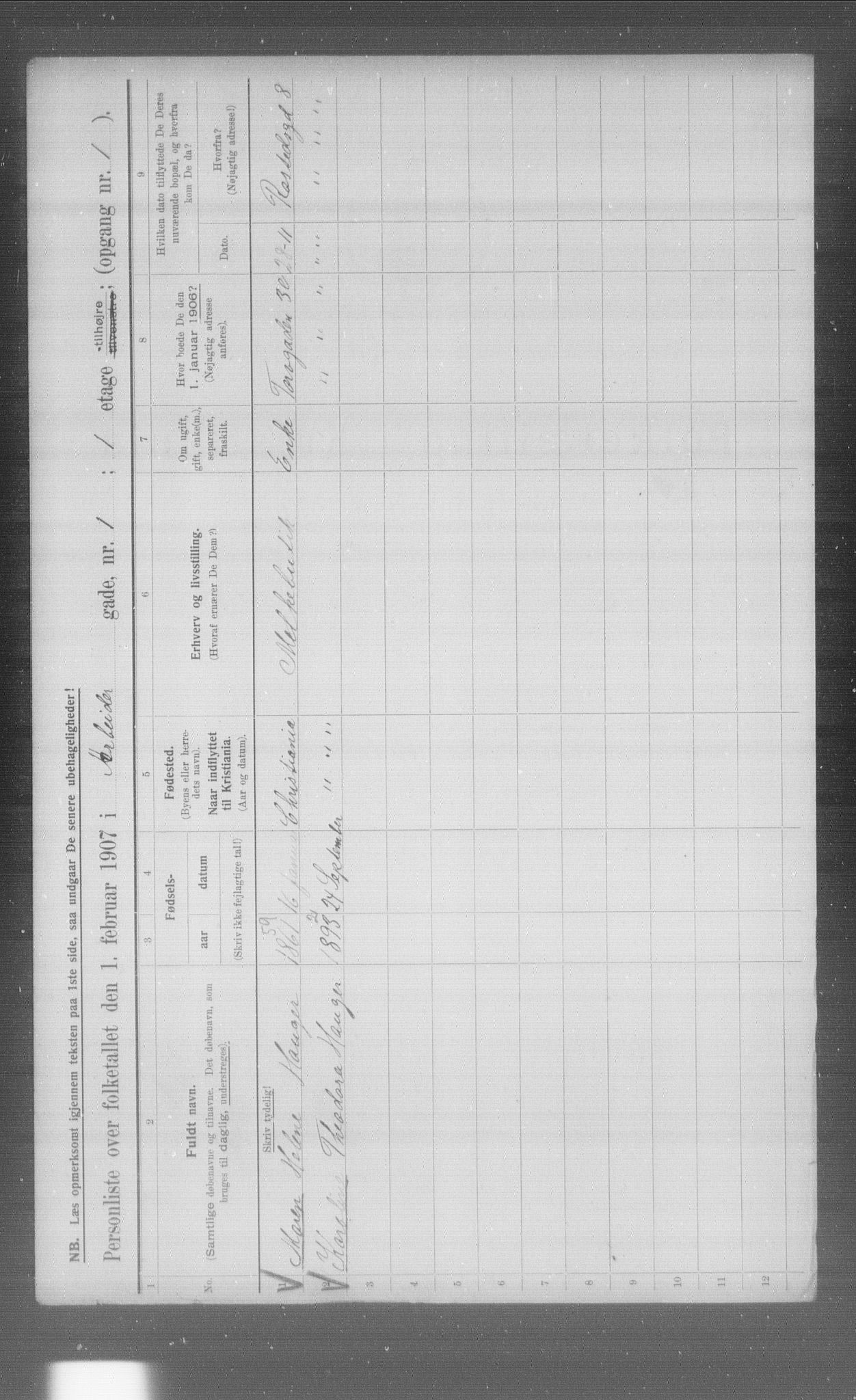 OBA, Municipal Census 1907 for Kristiania, 1907, p. 779