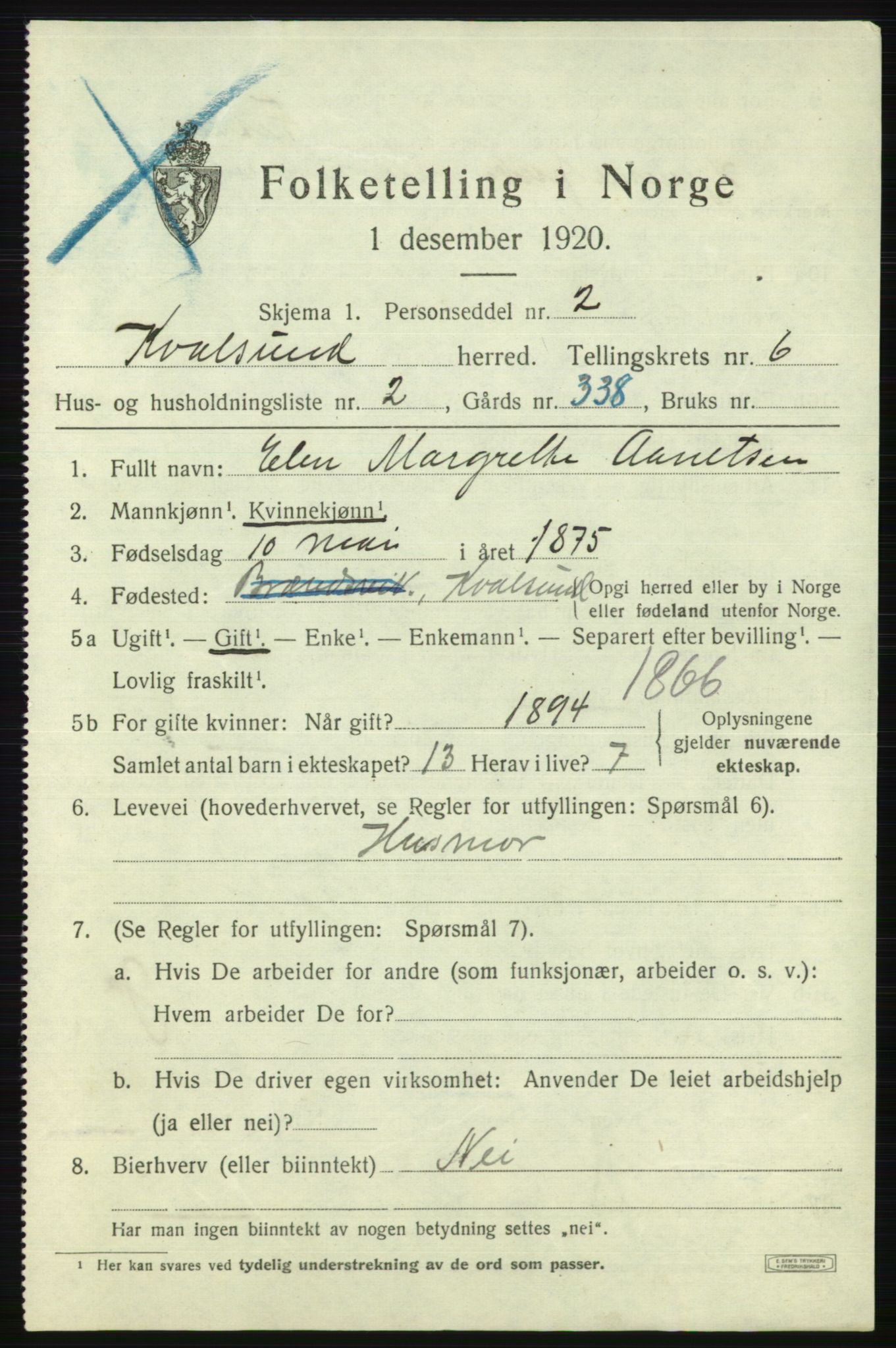 SATØ, 1920 census for , 1920, p. 1994