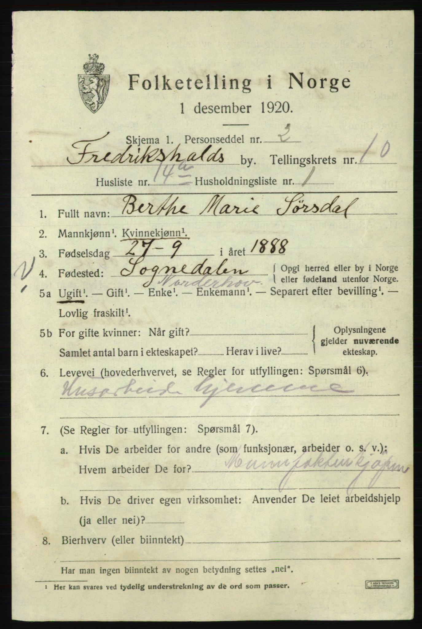 SAO, 1920 census for Fredrikshald, 1920, p. 17779