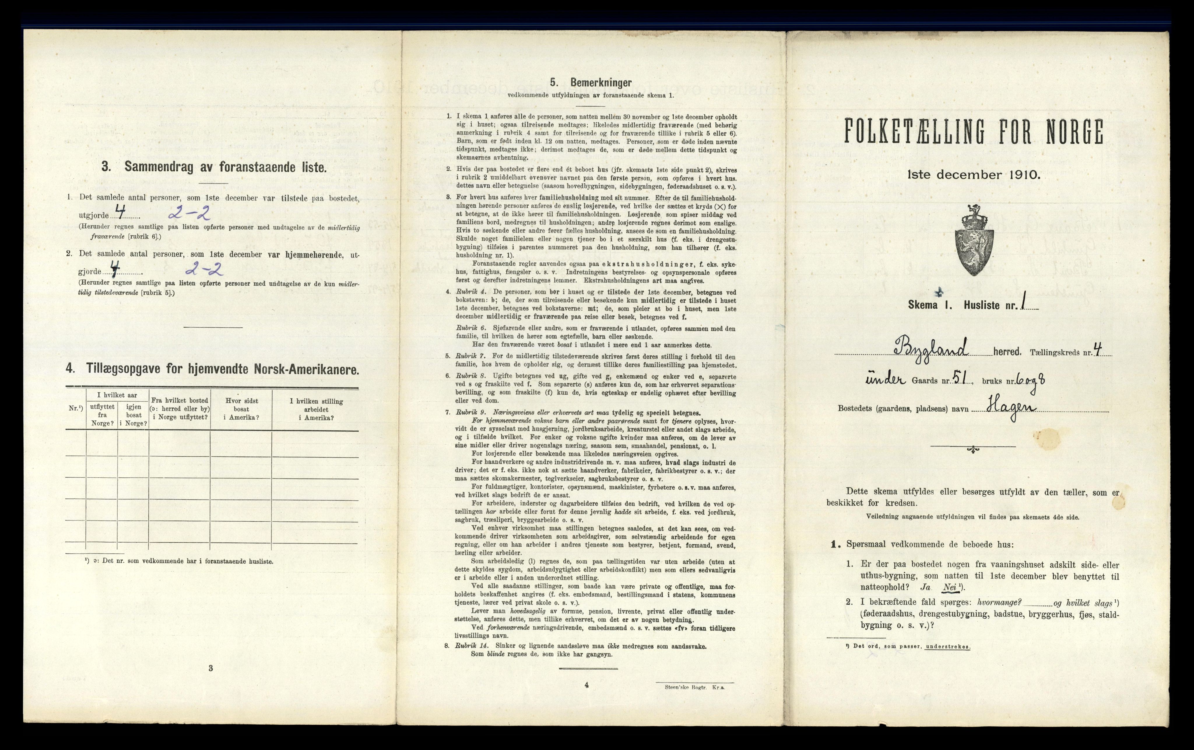RA, 1910 census for Bygland, 1910, p. 243