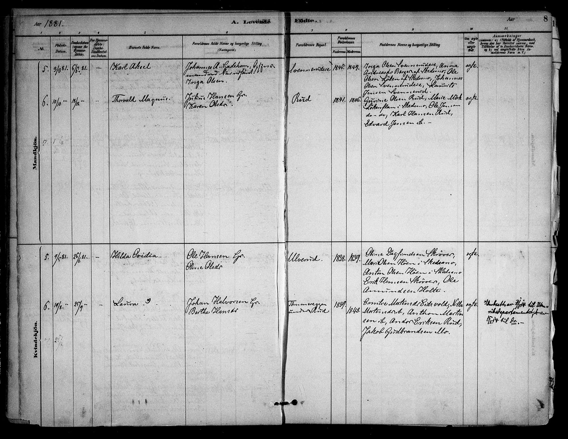 Sørum prestekontor Kirkebøker, SAO/A-10303/F/Fb/L0001: Parish register (official) no. II 1, 1878-1915, p. 8