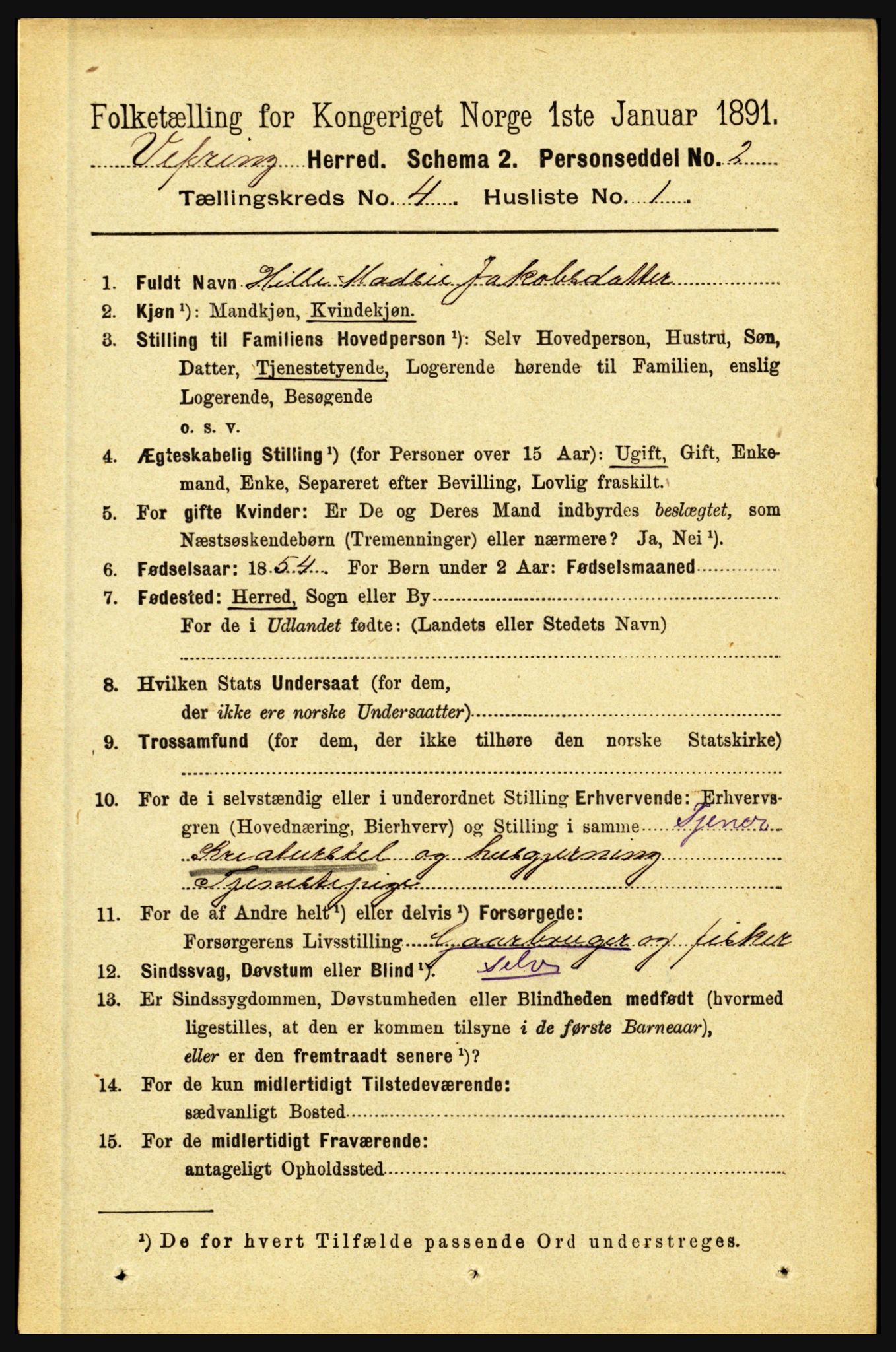 RA, 1891 census for 1434 Vevring, 1891, p. 1201