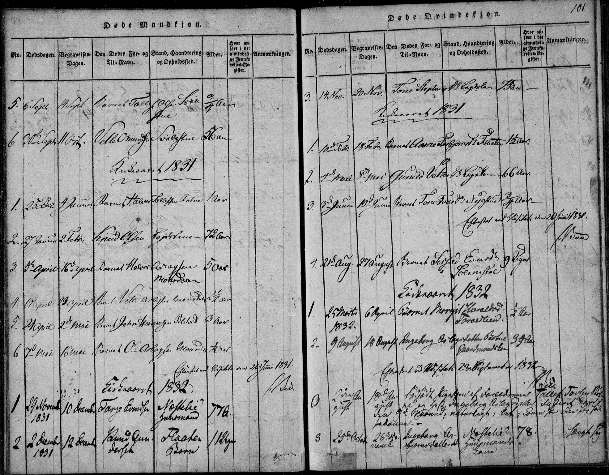 Vinje kirkebøker, SAKO/A-312/F/Fb/L0001: Parish register (official) no. II 1, 1814-1843, p. 101