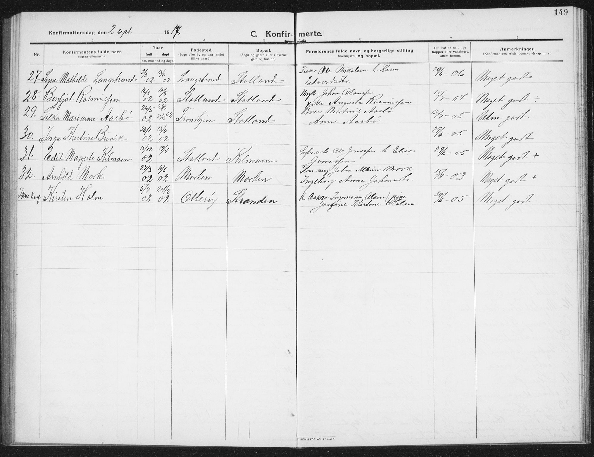 Ministerialprotokoller, klokkerbøker og fødselsregistre - Nord-Trøndelag, SAT/A-1458/774/L0630: Parish register (copy) no. 774C01, 1910-1934, p. 149