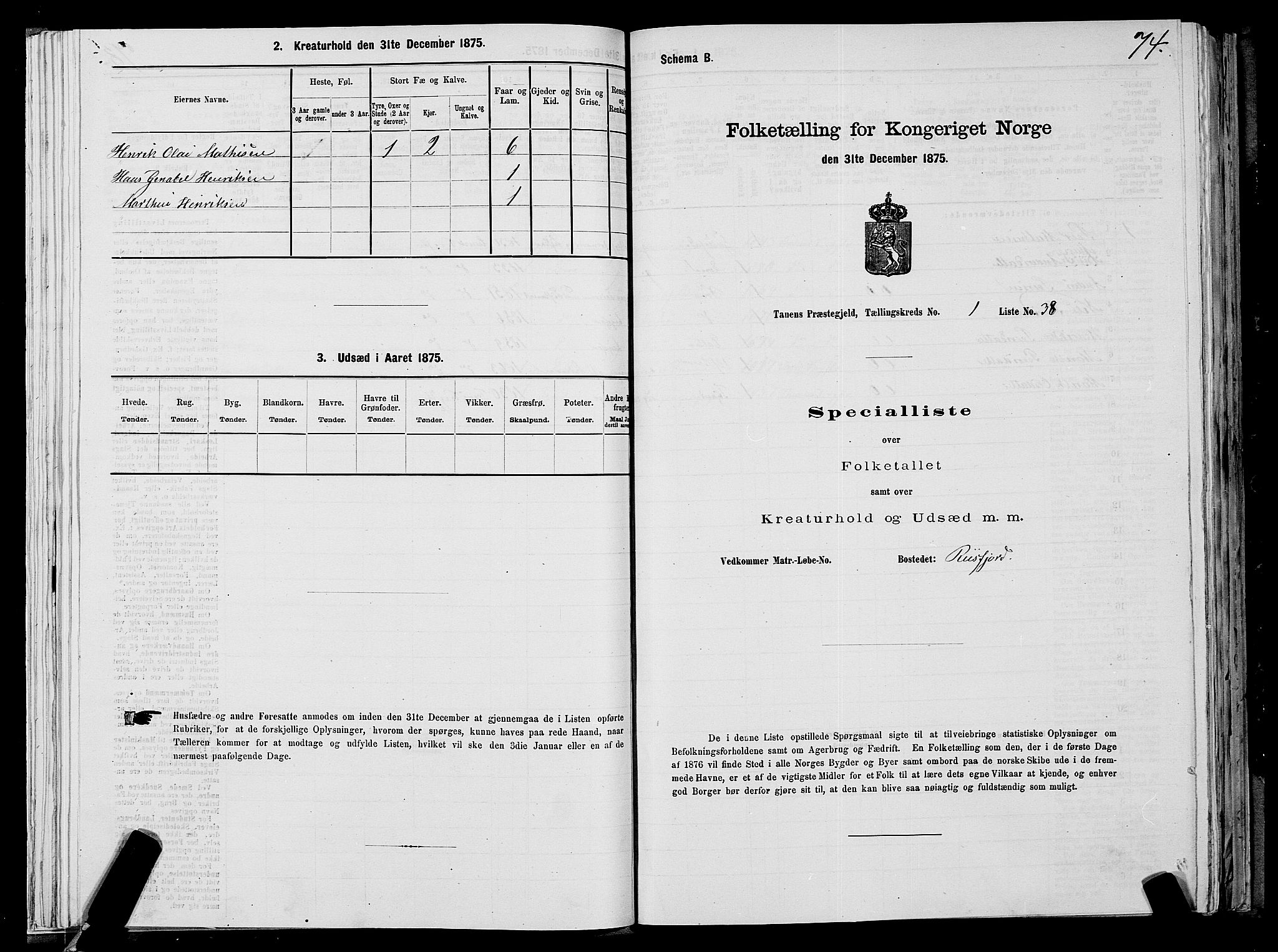SATØ, 1875 census for 2025P Tana, 1875, p. 1074