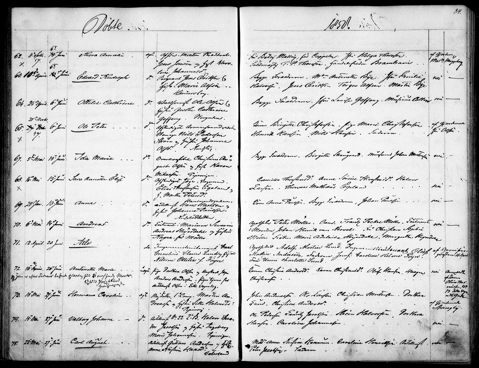 Garnisonsmenigheten Kirkebøker, SAO/A-10846/F/Fa/L0009: Parish register (official) no. 9, 1842-1859, p. 84